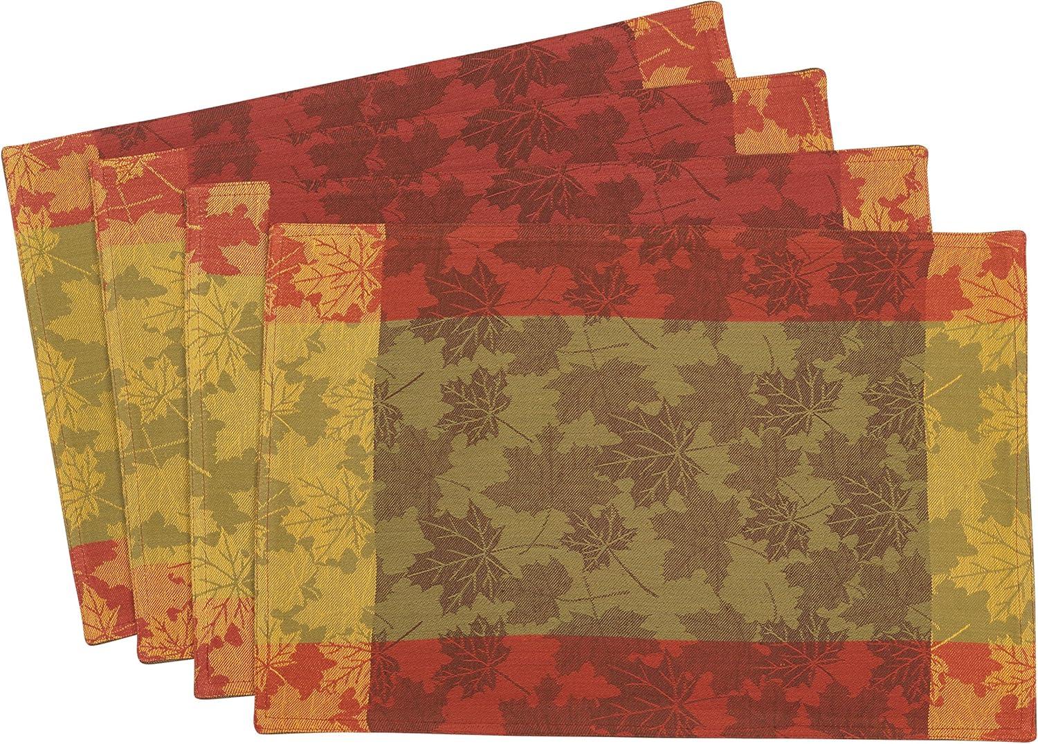 Saro Lifestyle Fall Foliage Autumn Leaf Design Jacquard Cotton Placemat - Set of 4