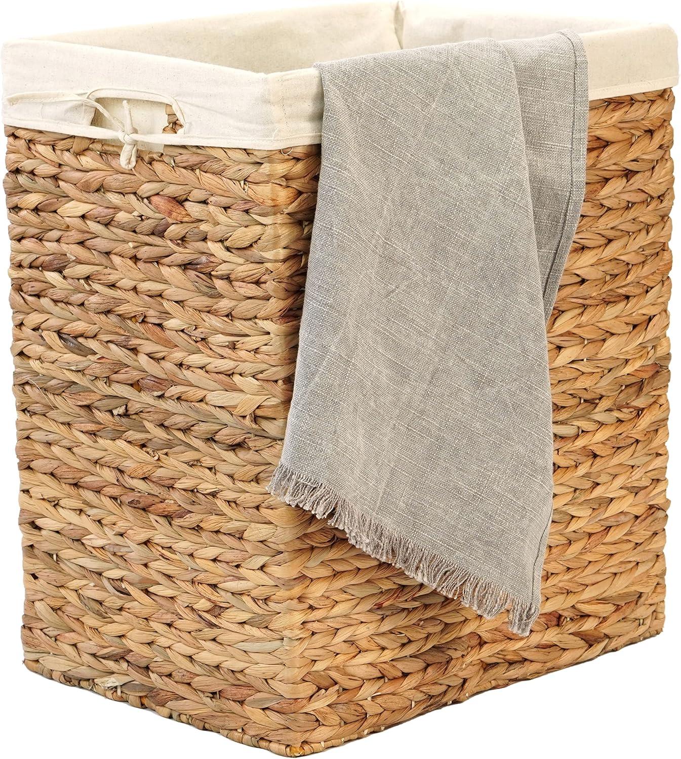 Vintiquewise Handmade Rectangular Water Hyacinth Wicker Laundry Hamper with Lid Natural, Large
