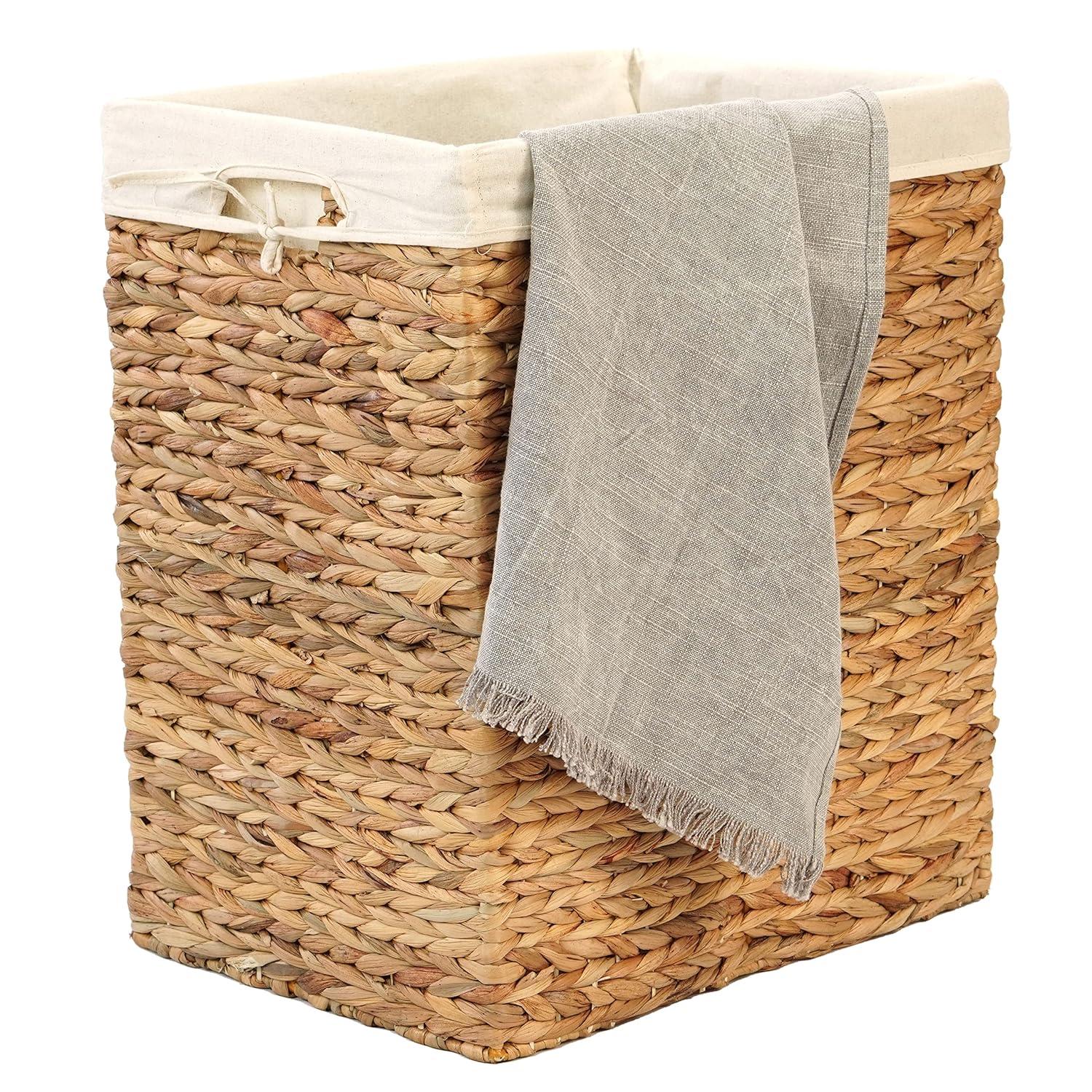 Vintiquewise Handmade Rectangular Water Hyacinth Wicker Laundry Hamper with Lid Natural, Large