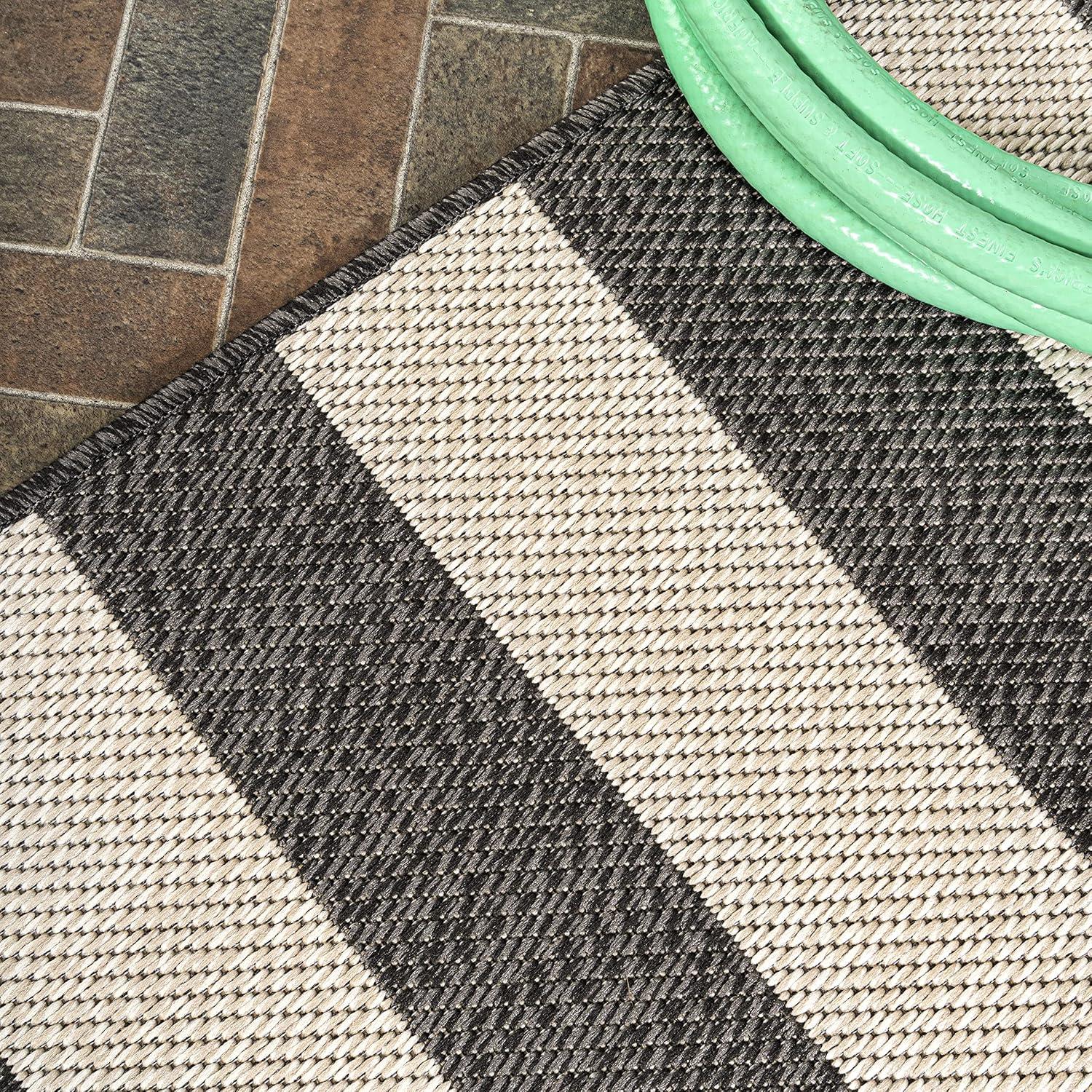 3' x 5' Negril Two-Tone Wide Stripe Indoor/Outdoor Area Rug, Black/Beige - JONATHAN Y