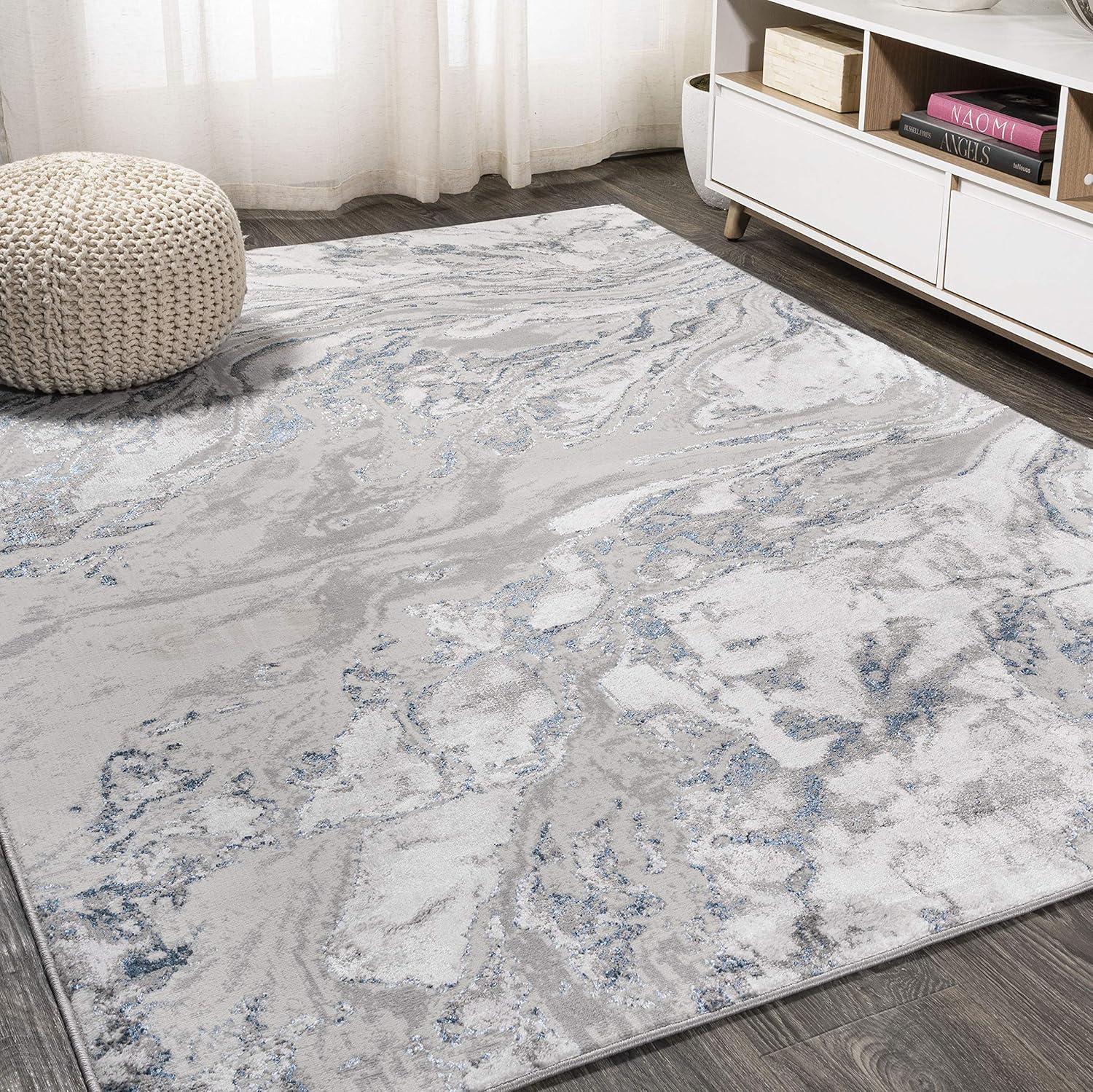 5'x8' Swirl Marbled Abstract Area Rug, Gray/Blue - JONATHAN Y