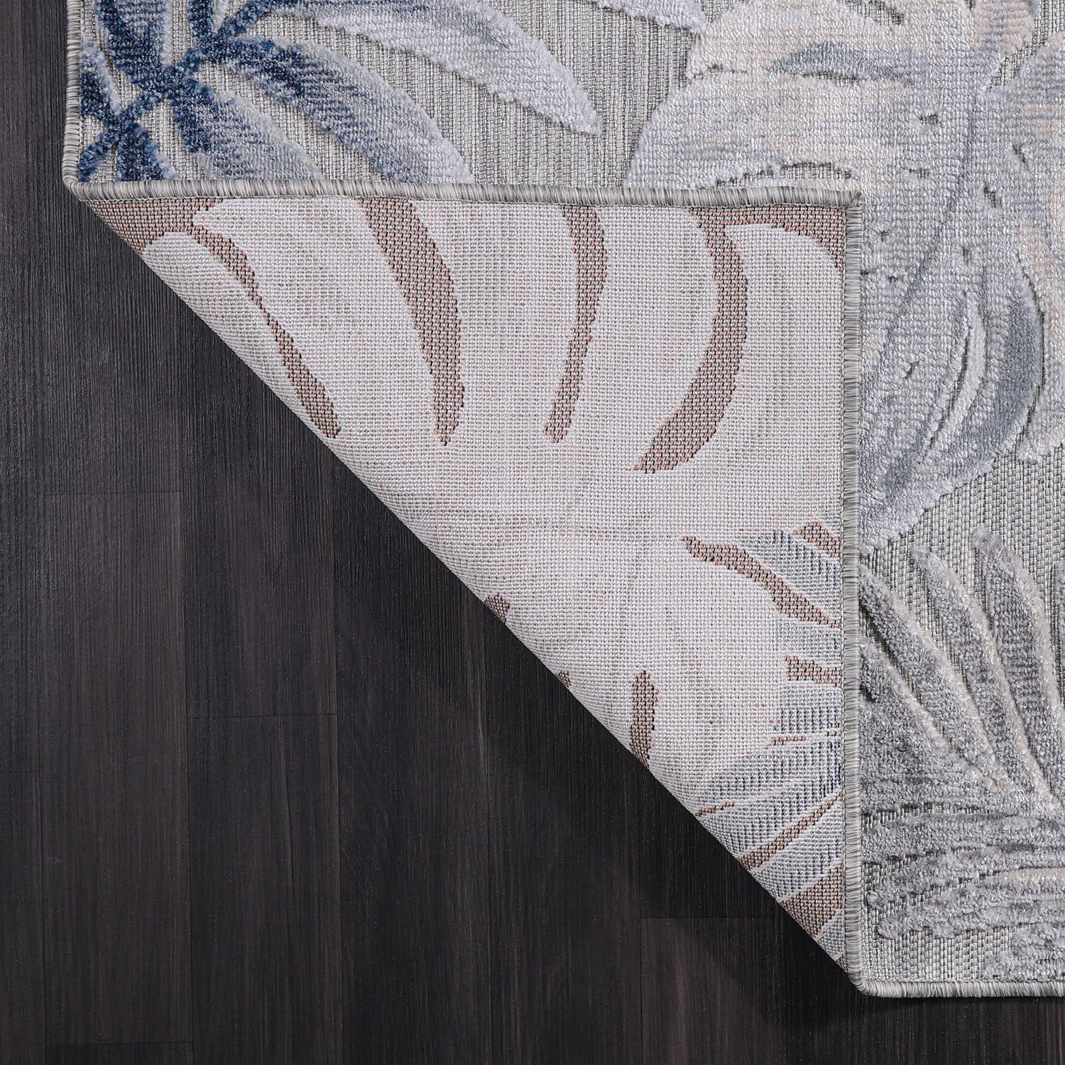 CAMILSON Spring Leaf Tropical Botanical Easy-Cleaning Non-Shedding Washable Outdoor Indoor Area Rug Blue 9x12