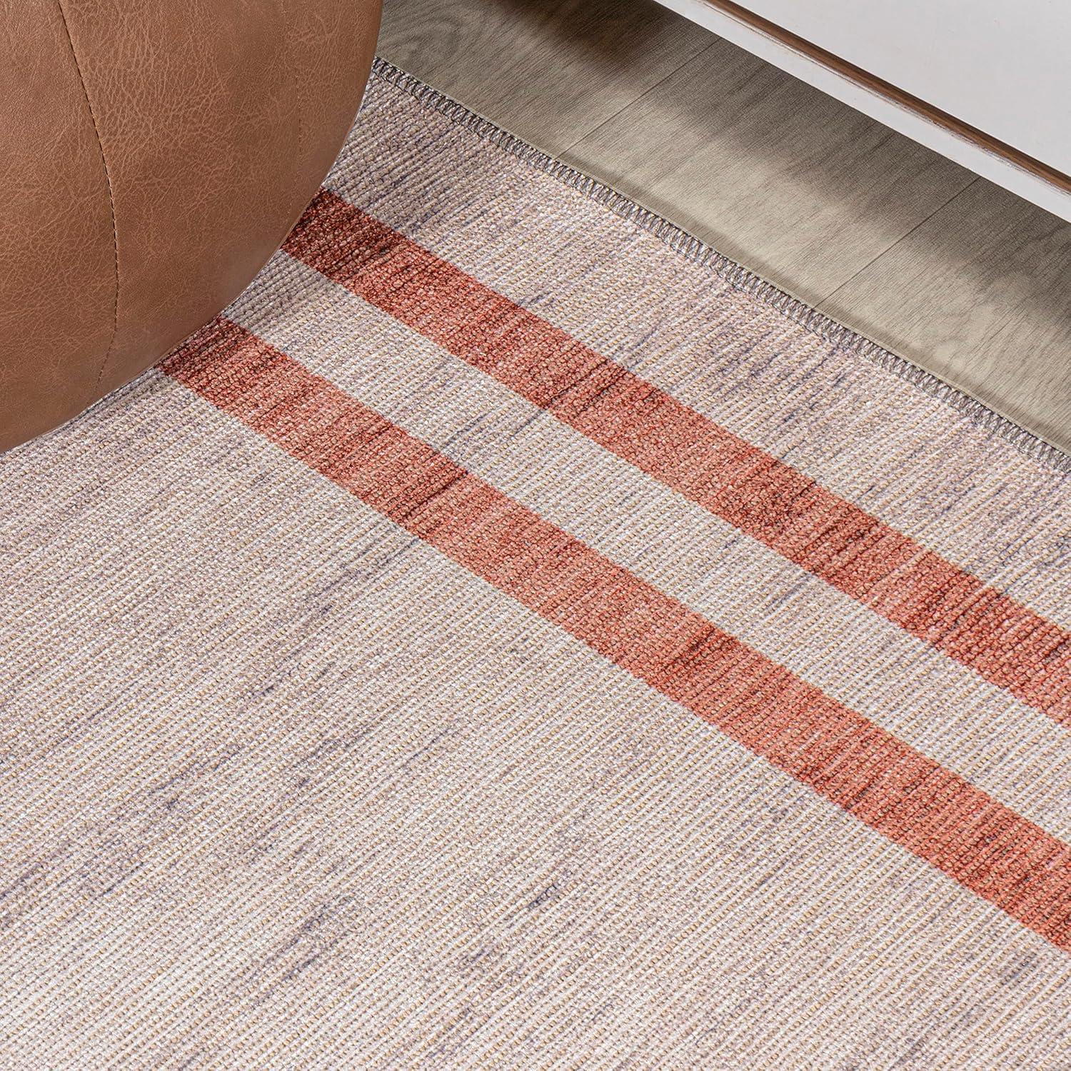 Raita Modern Distressed Stripe Machine-Washable Area Rug - JONATHAN Y