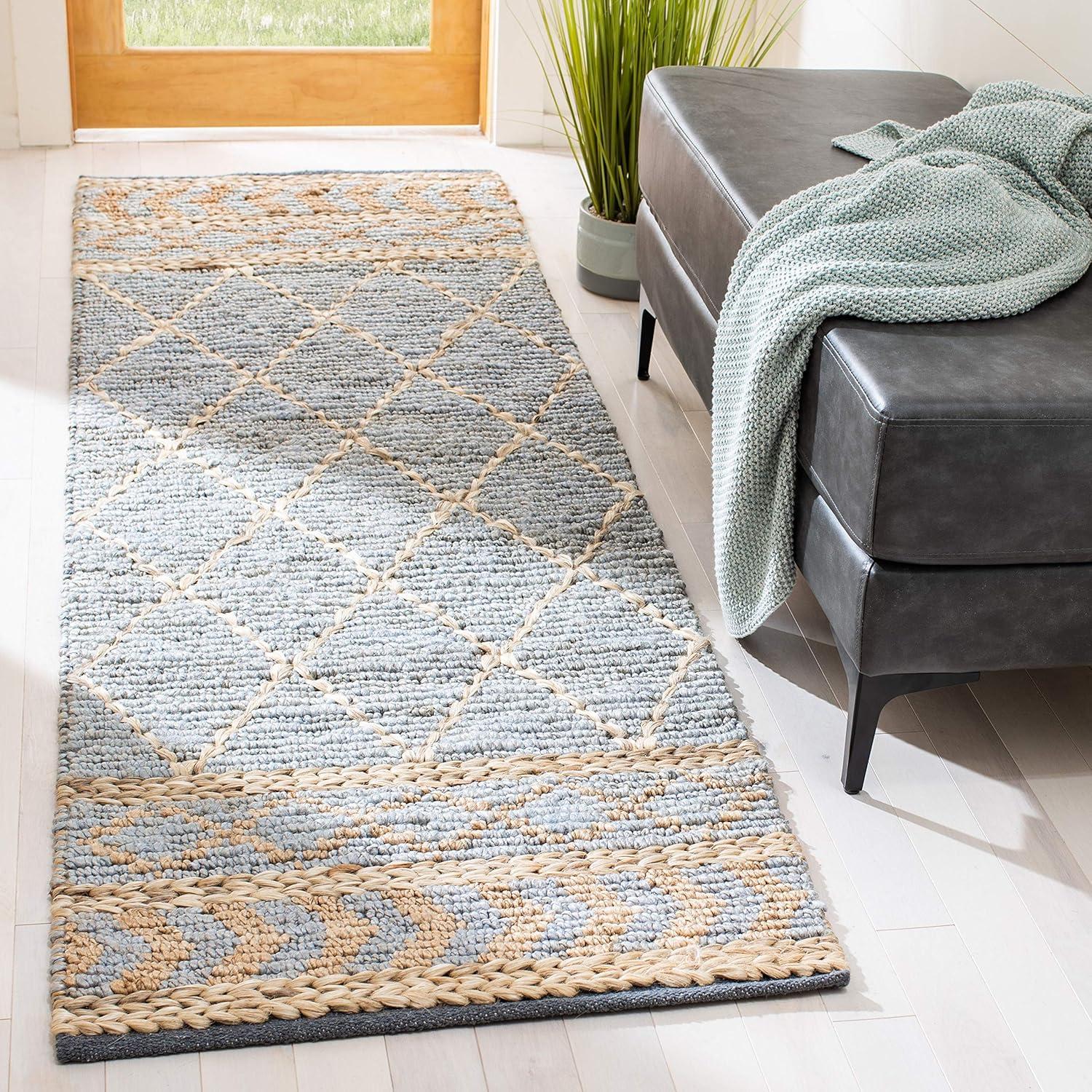 Hand-Knotted Blue Cotton Blend 27" Easy-Care Runner Rug