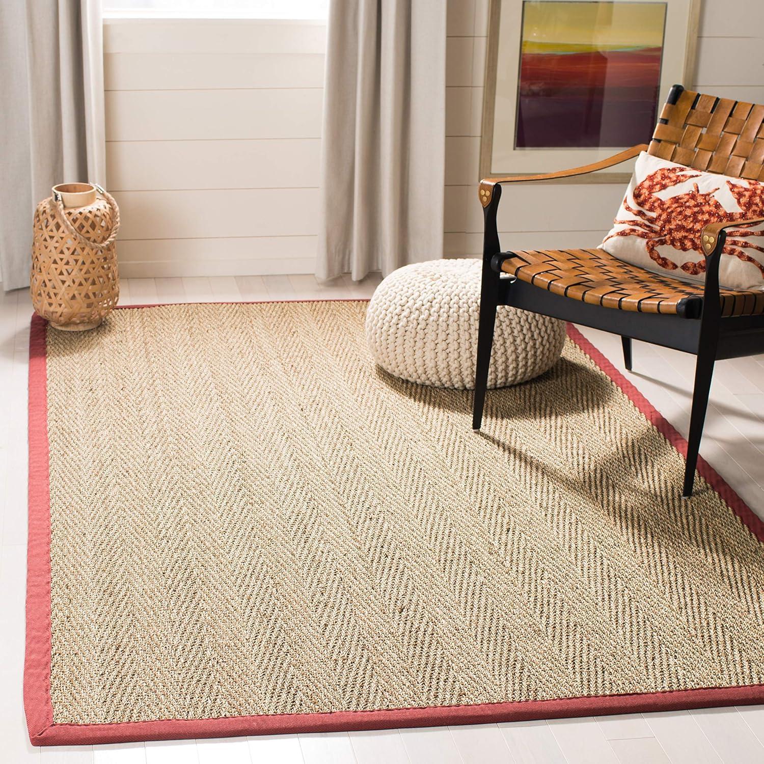SAFAVIEH Natural Fiber Maisy Border Seagrass Area Rug, Natural/Red, 9' x 12'