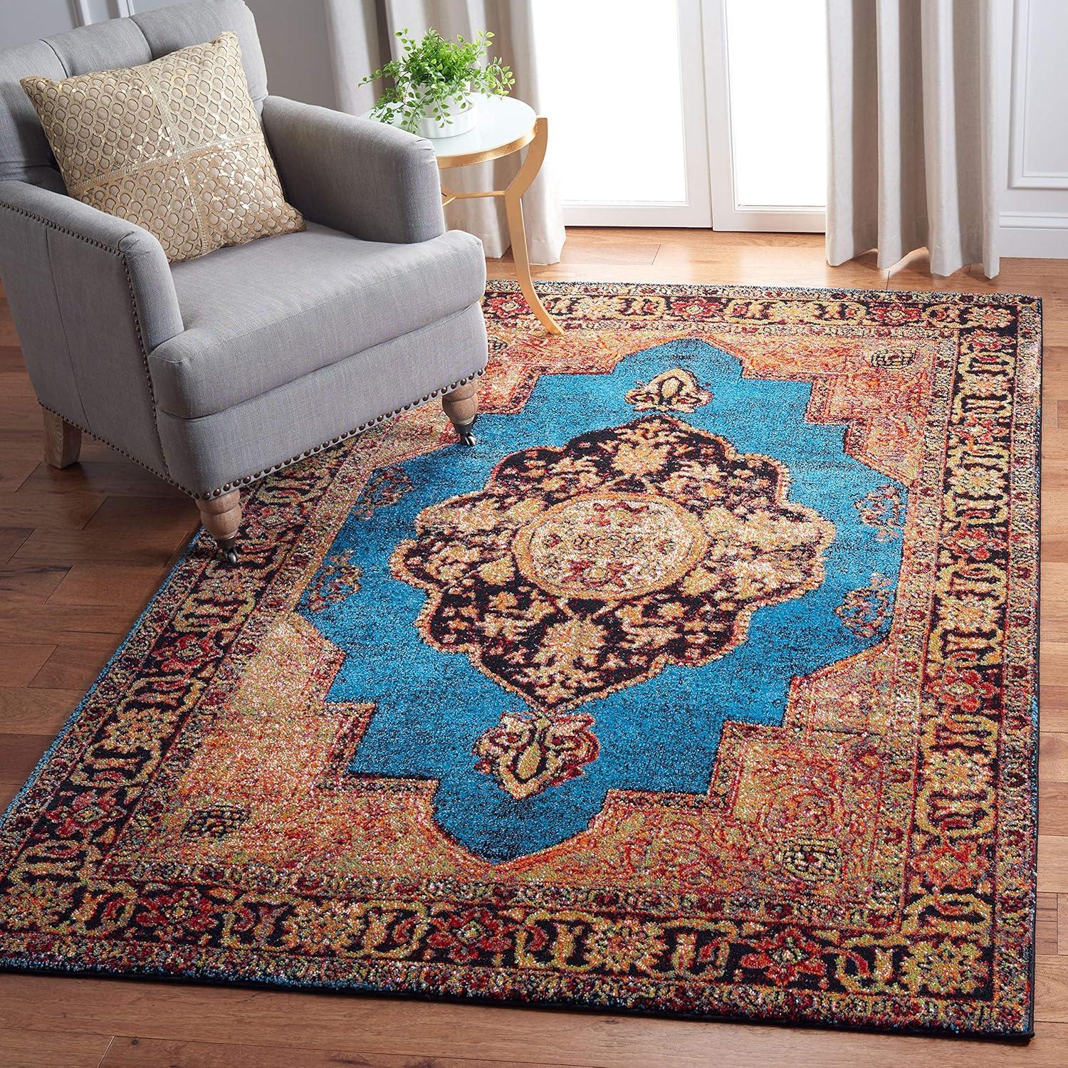 Light Blue Reversible 5' x 7' Stain-Resistant Synthetic Area Rug