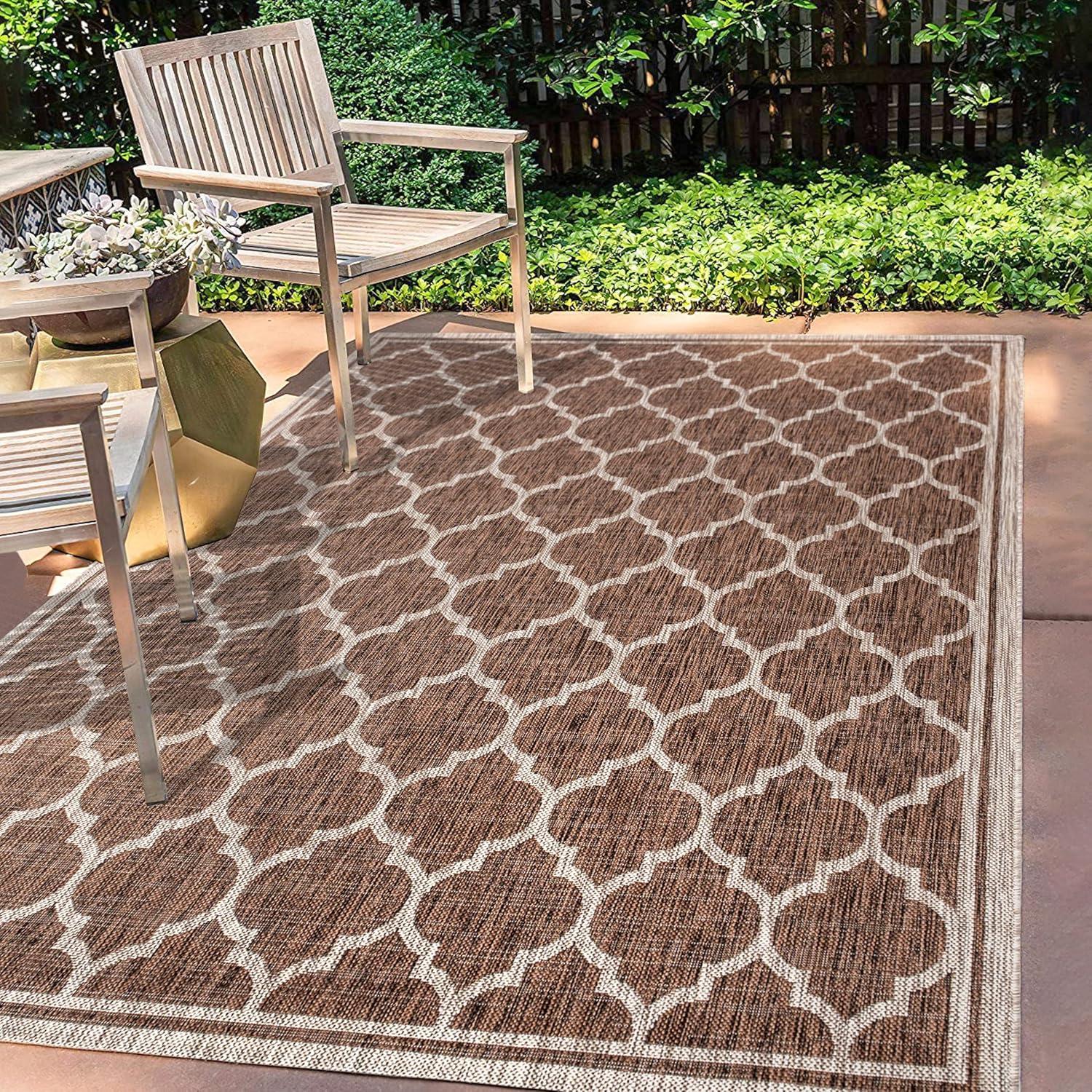 3'x5' Trebol Moroccan Trellis Textured Weave Indoor/Outdoor Area Rug, Espresso/Taupe - JONATHAN Y