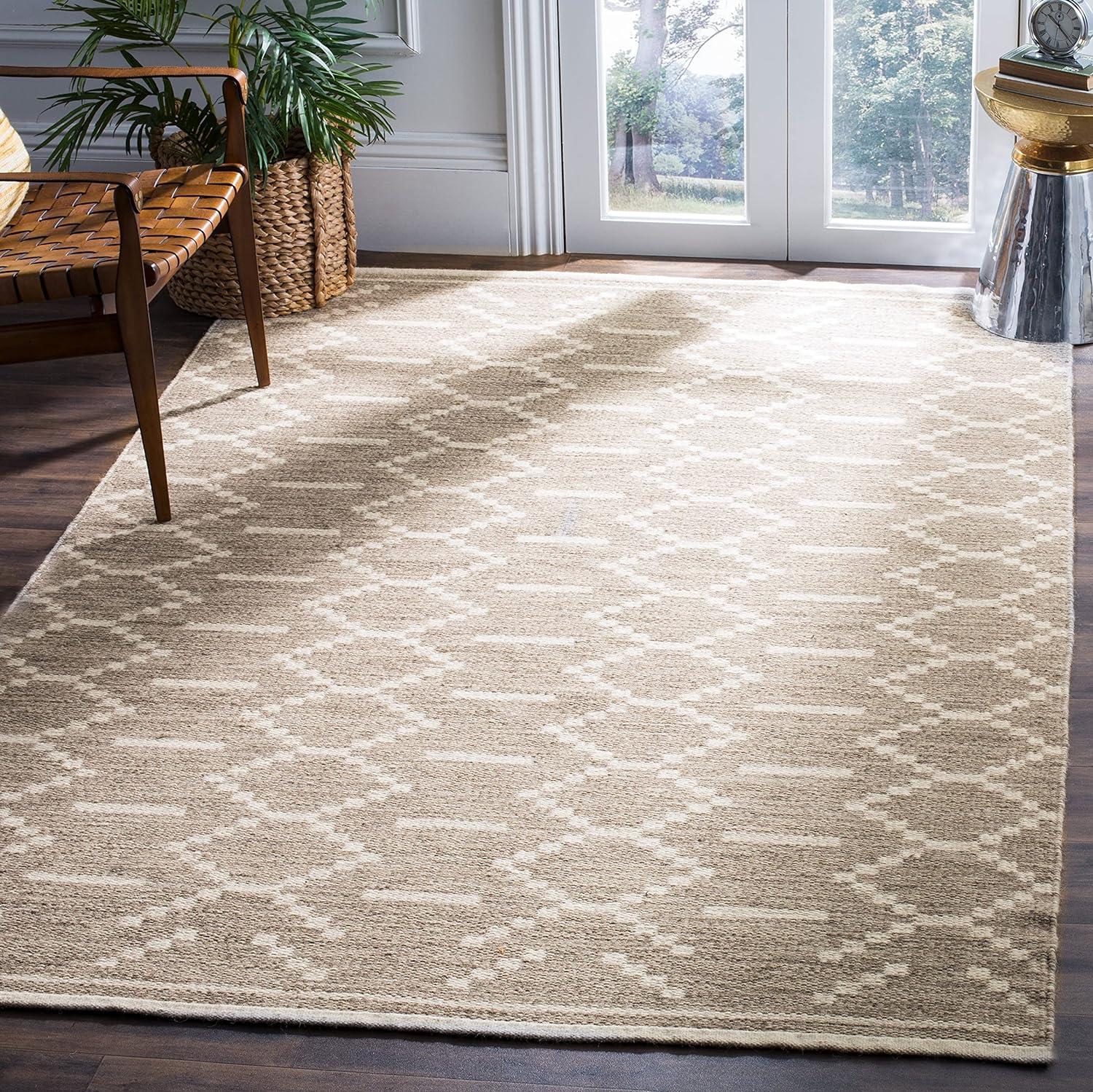 Grey and Ivory Handmade Wool Flat Weave Area Rug