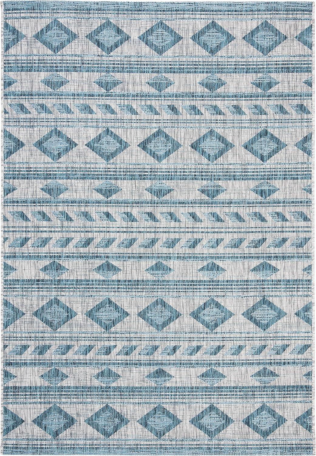 SAFAVIEH Courtyard Allycia Southwestern Indoor/Outdoor Area Rug, 9' x 12', Grey/Teal