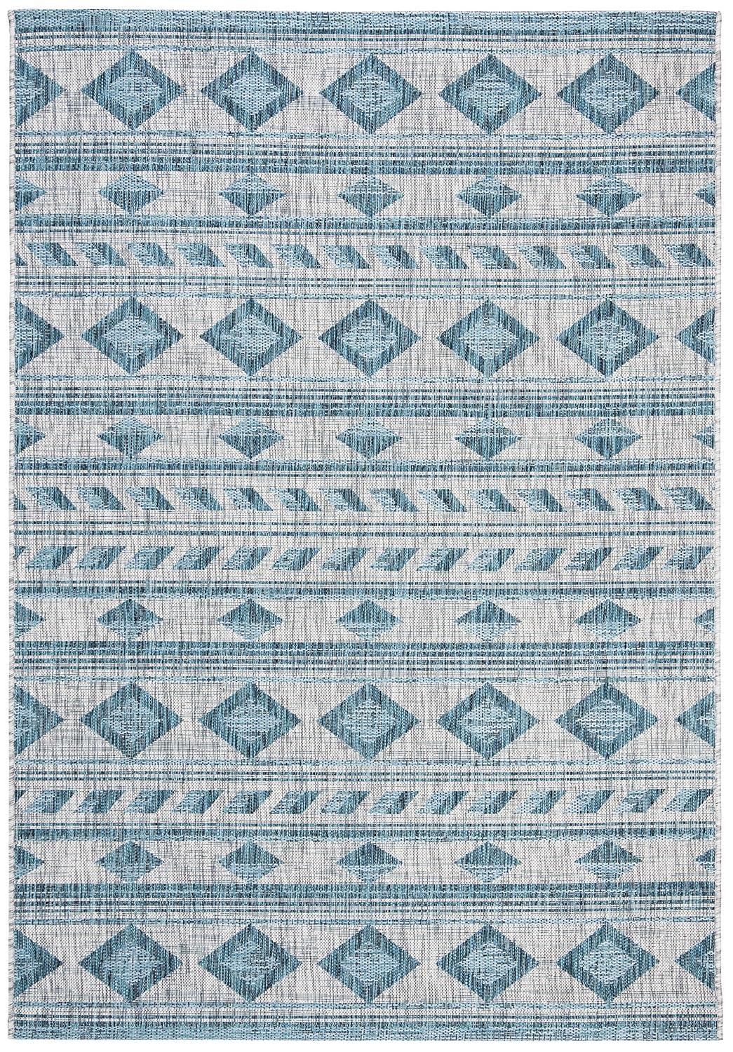 SAFAVIEH Courtyard Allycia Geometric Indoor/Outdoor Area Rug, Grey/Teal, 9' x 12'