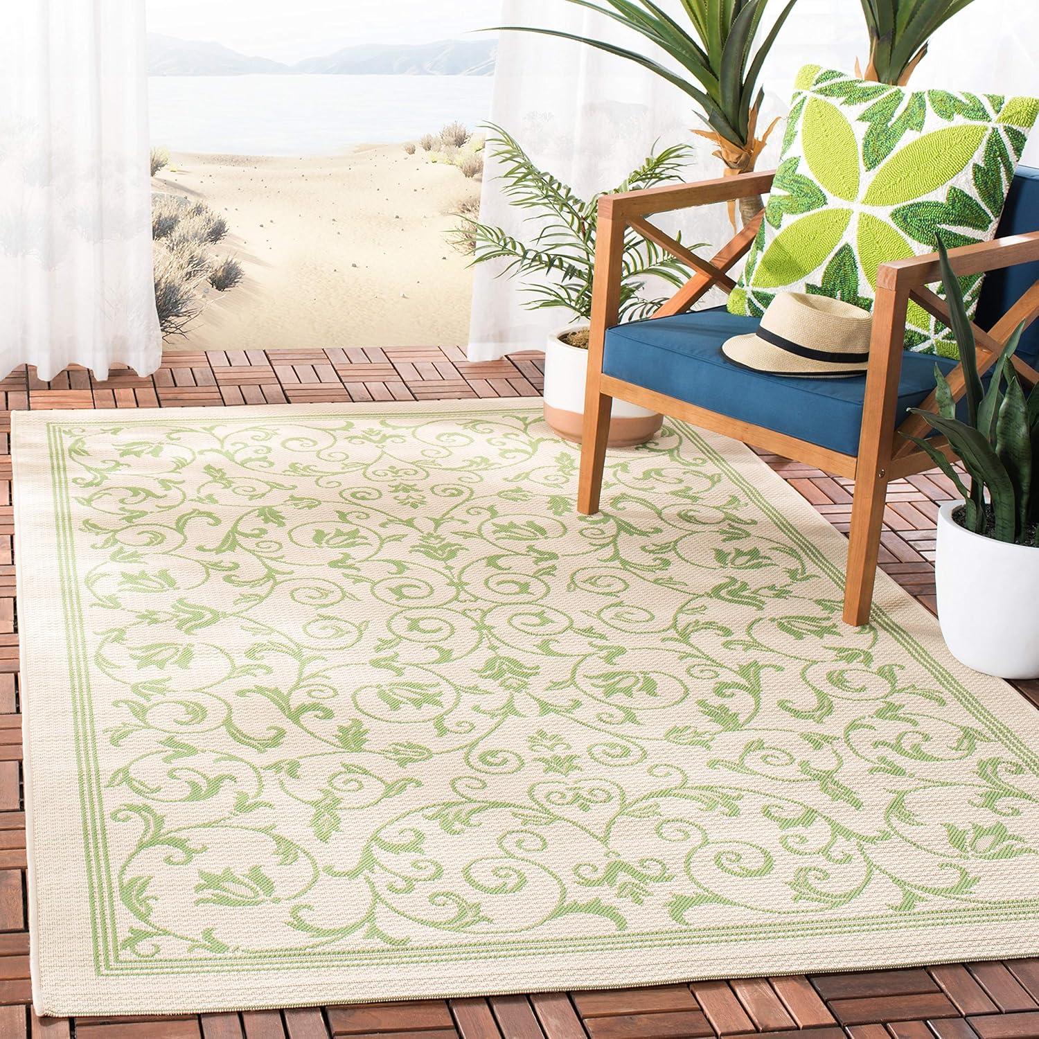 Gray Baroque Print Rectangular Synthetic Outdoor Rug