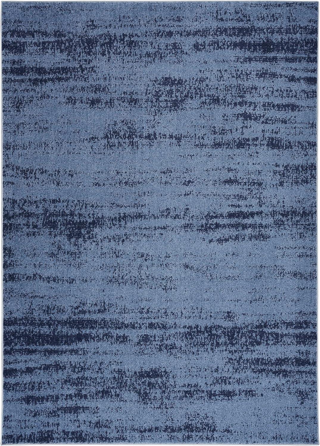 Denim Blue Abstract 5' x 7' Easy-Care Synthetic Outdoor Rug