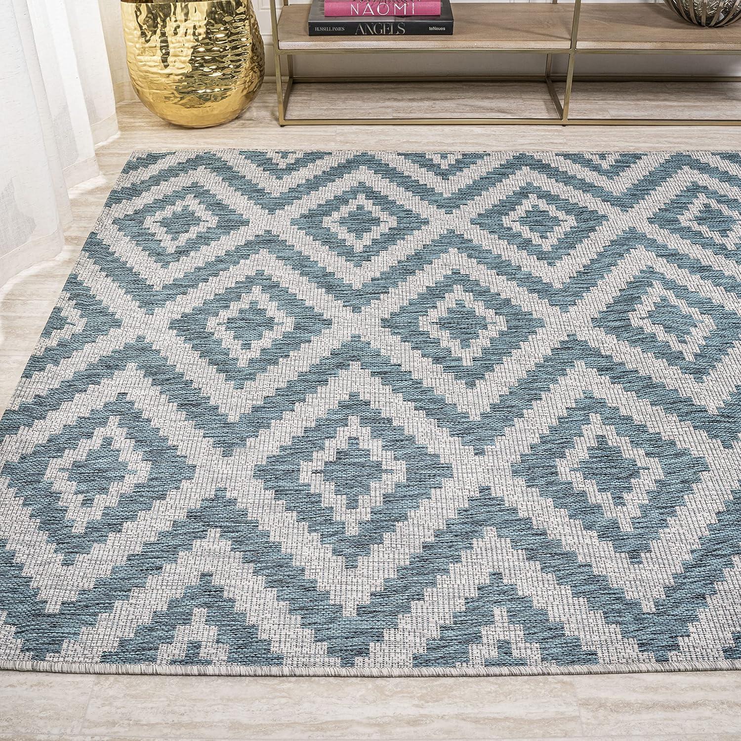 Reversible Sintra Diamond Blue/Gray Geometric Indoor/Outdoor Rug