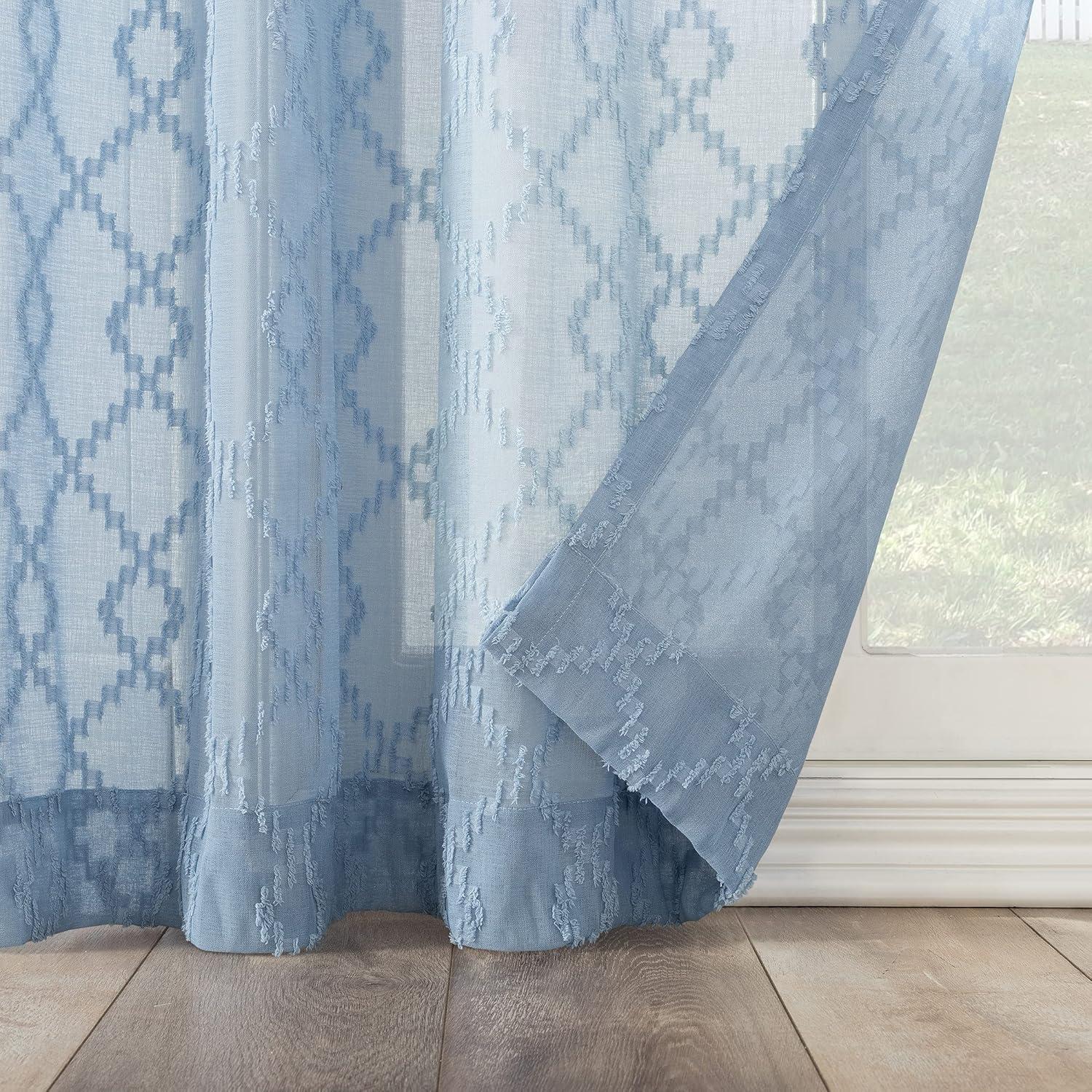 Tranquil Blue 24" Sheer Polyester Rod Pocket Curtain Set