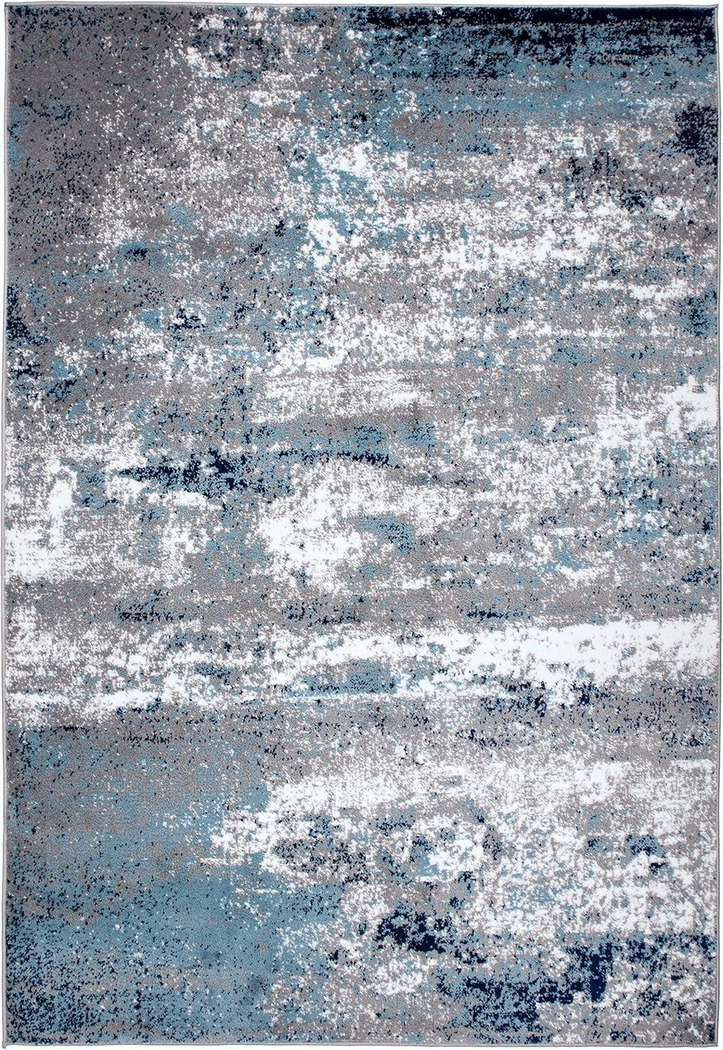 World Rug Gallery Distressed Abstract Watercolor Blue 5' x 7' Area Rug