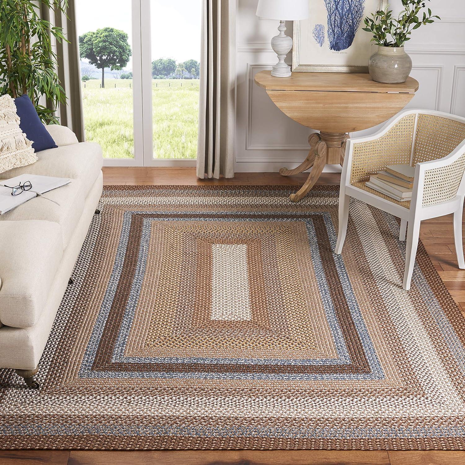 Handmade Brown/Multi 5' Square Braided Reversible Area Rug