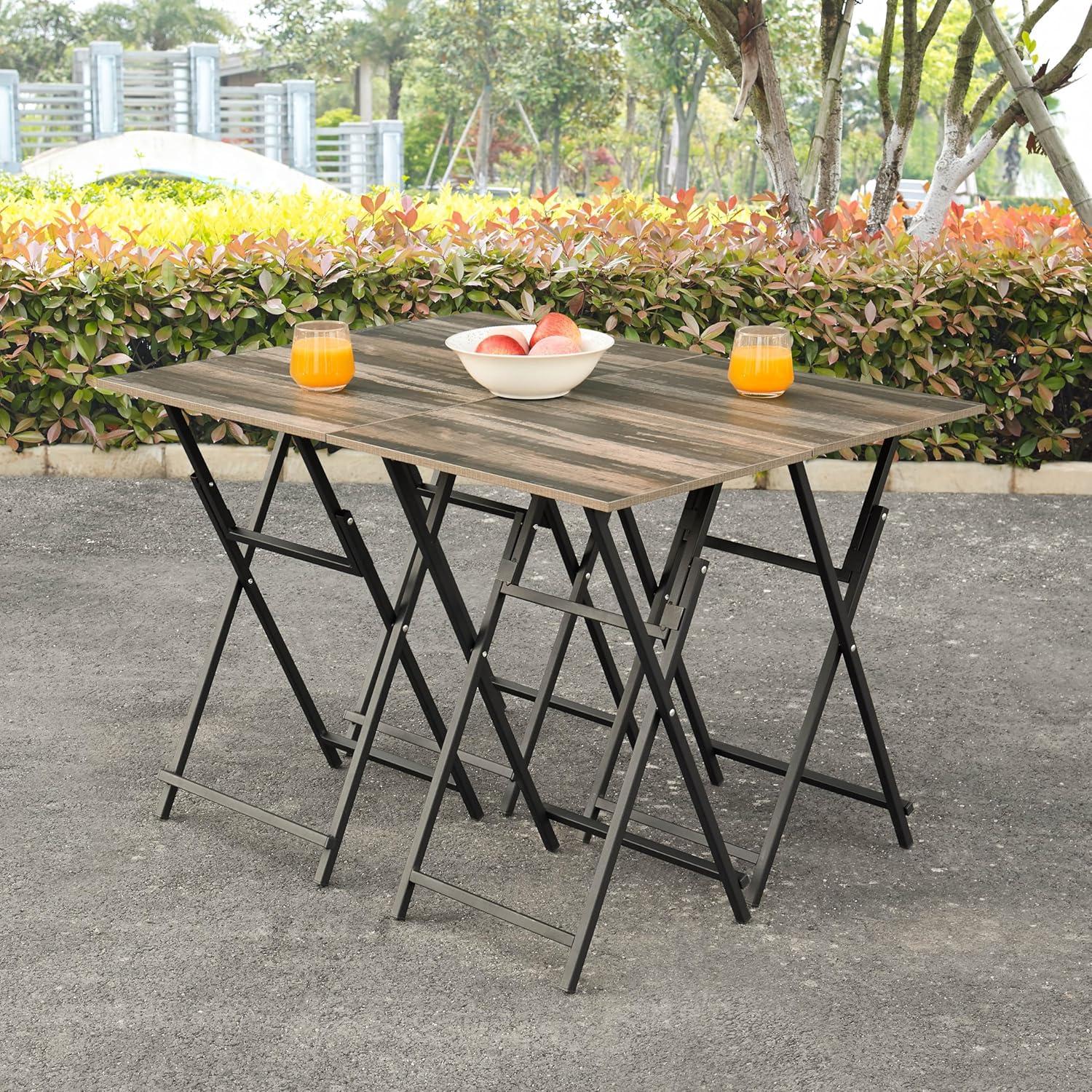 26" H Folding TV Trays for Eating Set of 4 with Stand, No Assembly Required Portable TV Table Snack Tray Set for Sofa, Wood Rustic Space Saving TV Dining Tray for Living Room (Rustic Brown)