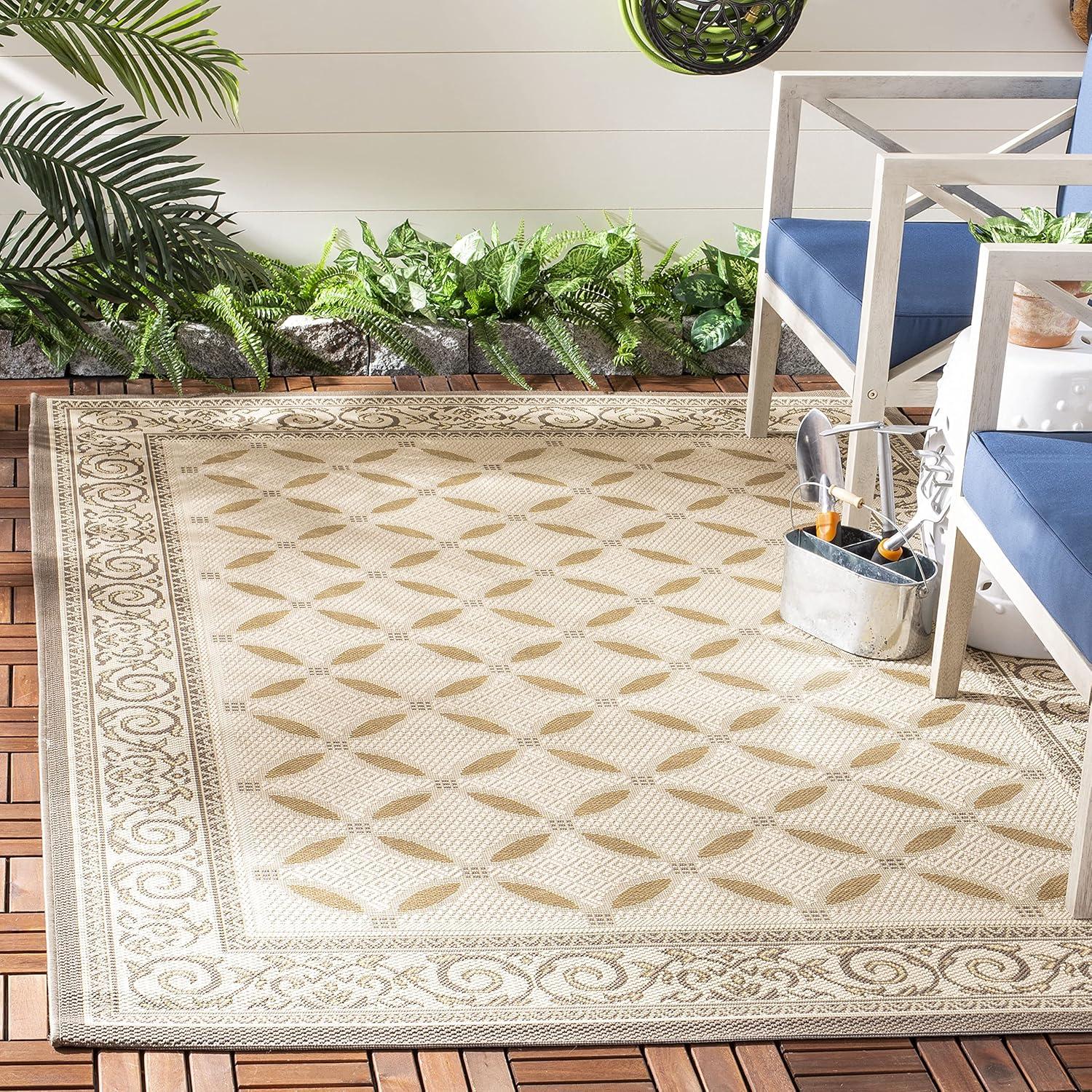 Beige and Dark Beige Synthetic 9' x 12' Rectangular Area Rug