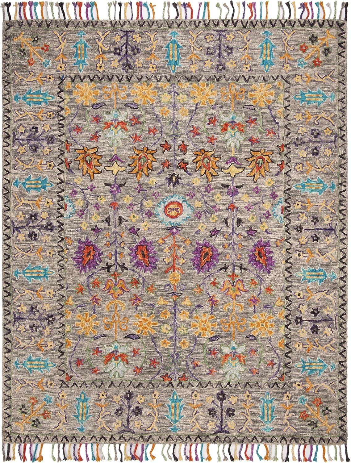 Handmade Floral Elegance Wool & Synthetic 10' x 14' Area Rug in Gray