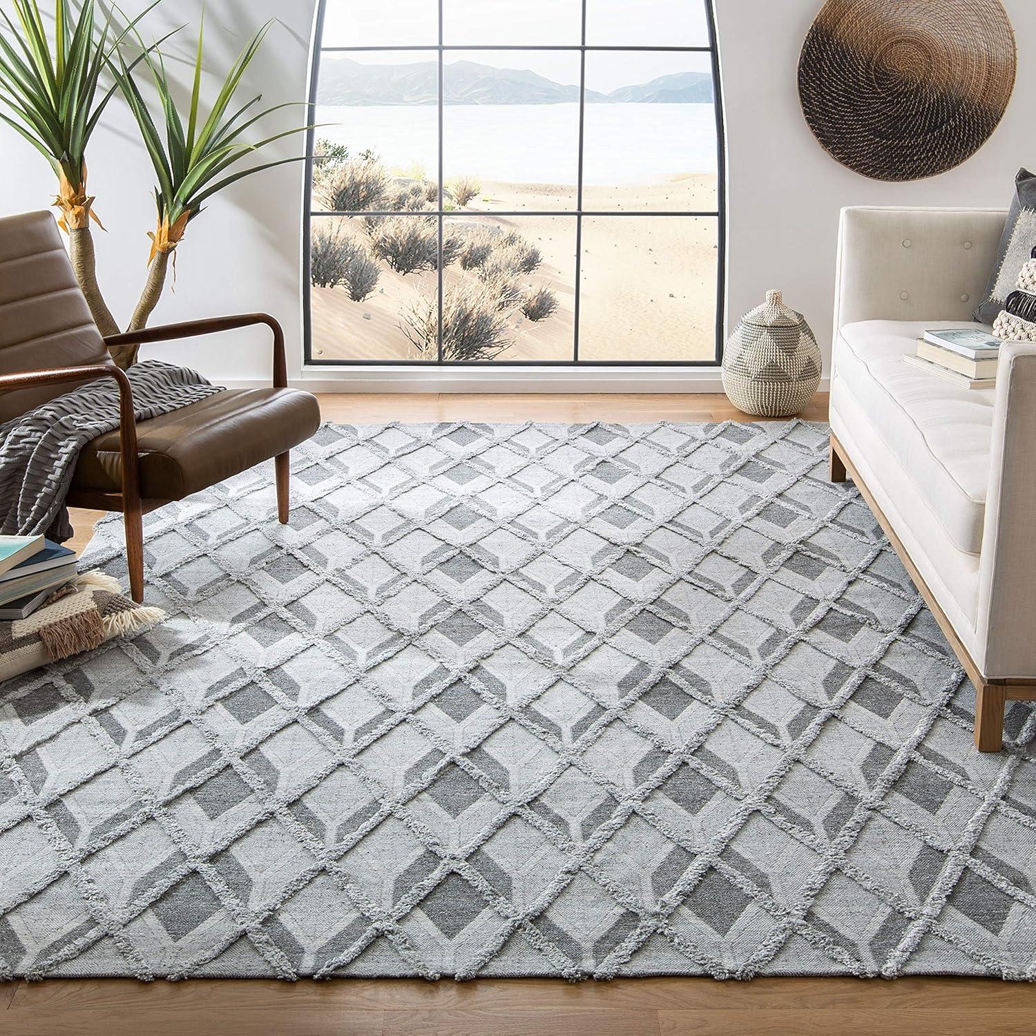 Off-White Geometric Flat Woven Wool 4' x 6' Rug