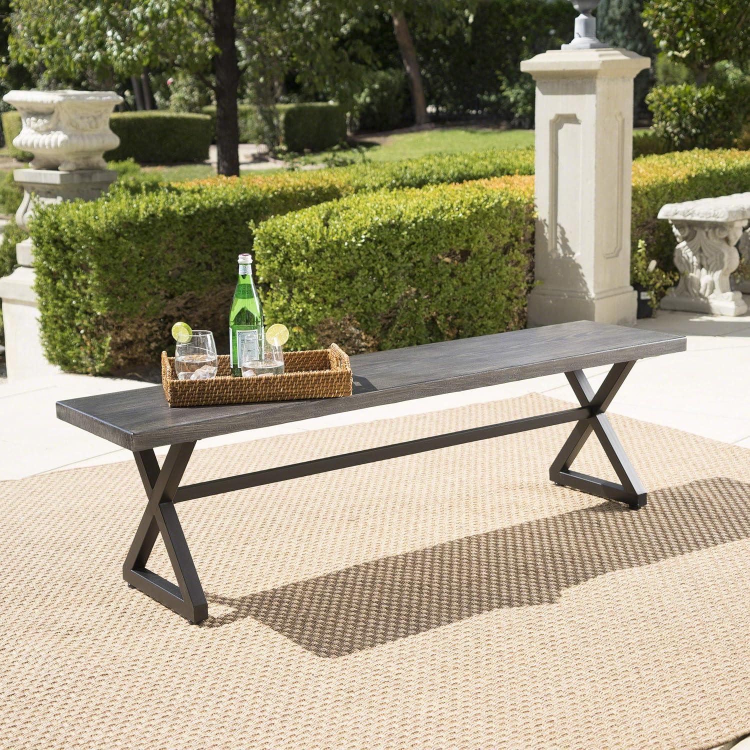 GDF Studio Rosarito Outdoor Aluminum Dining Bench, Gray