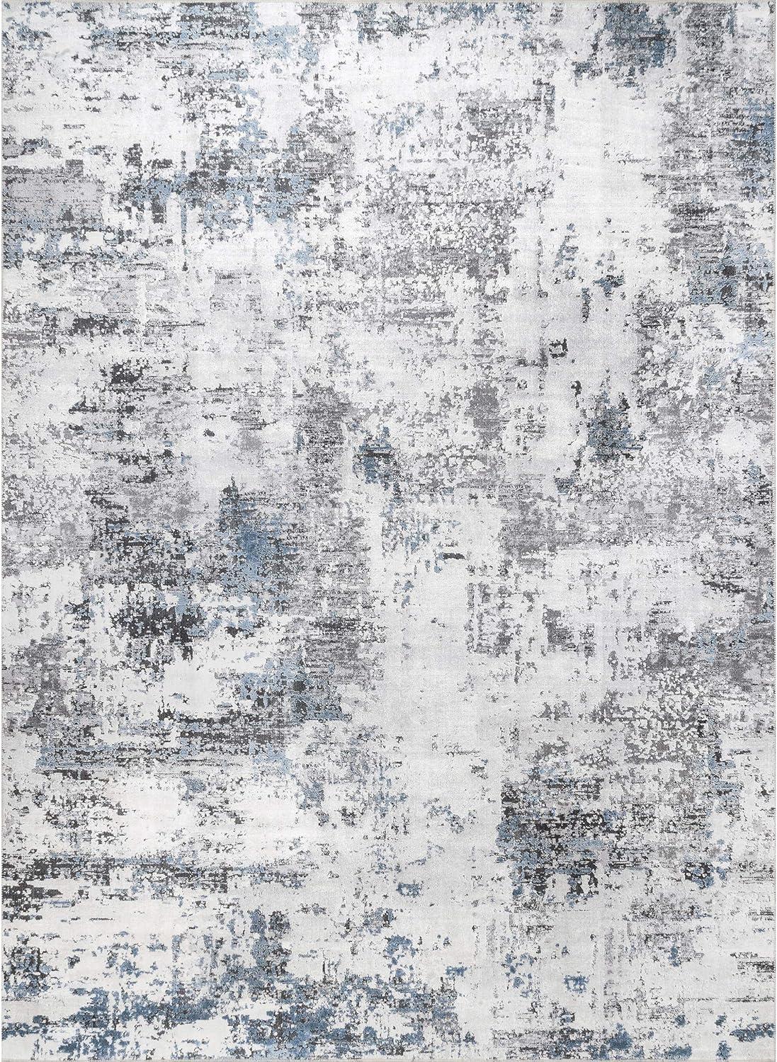 Gray Abstract Washable Synthetic Area Rug, 2' 6" x 8'