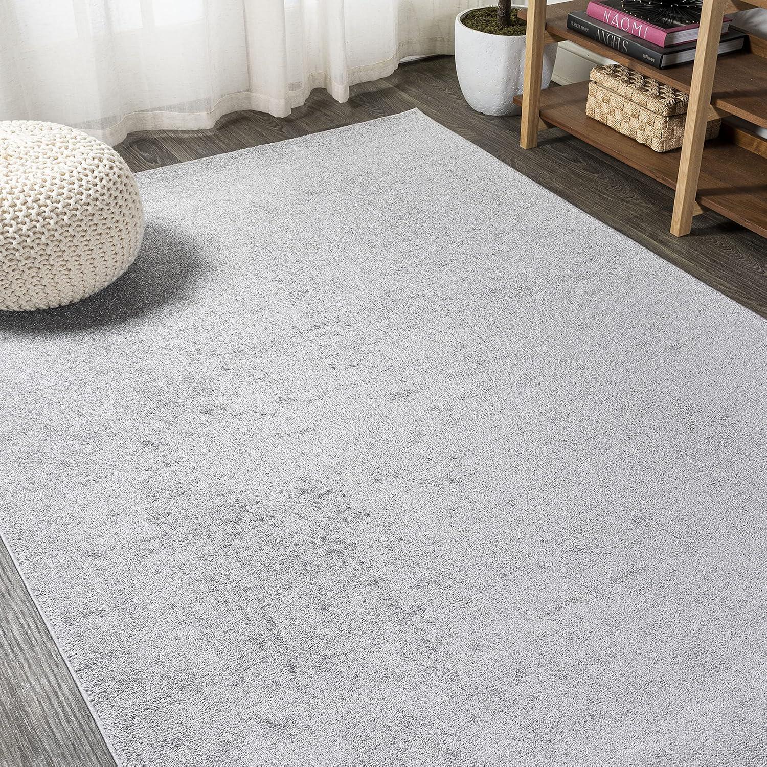 5'x8' Haze Solid Low-Pile Area Rug, Light Gray - JONATHAN Y