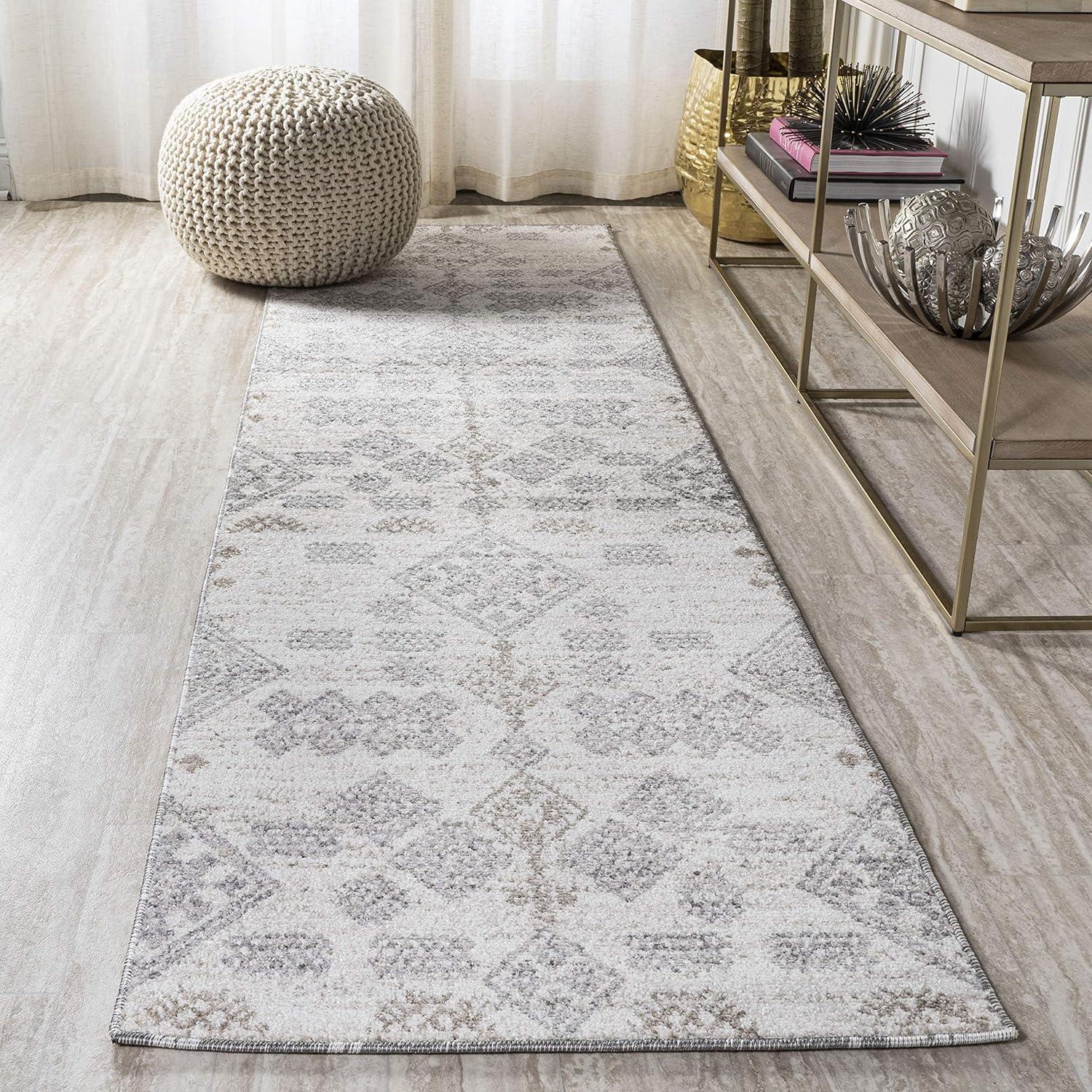2'x10' Bhalil Berber Diamond Geometric Runner Rug, Beige - JONATHAN Y