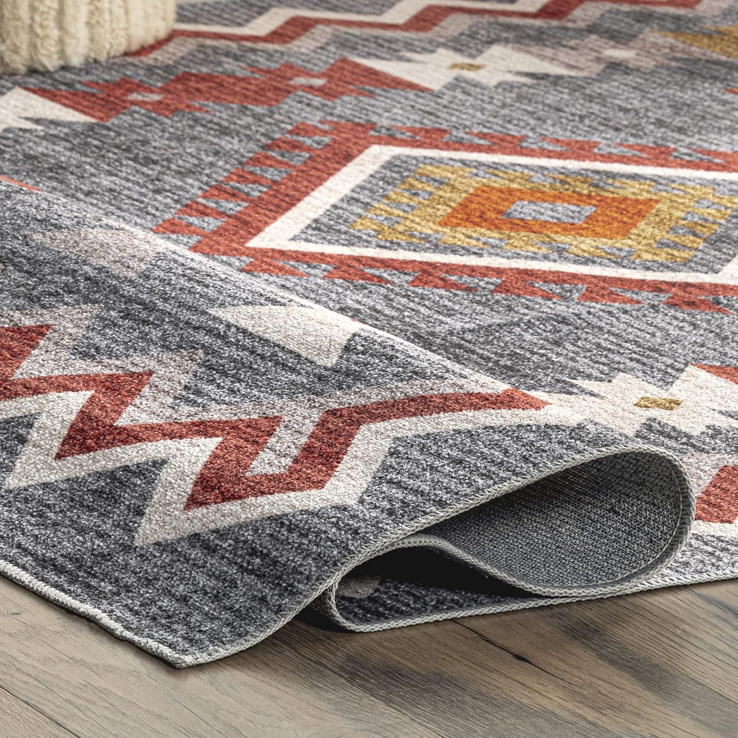 nuLOOM Jayde Machine Washable Southwestern Diamond Area Rug, 4' x 6', Grey