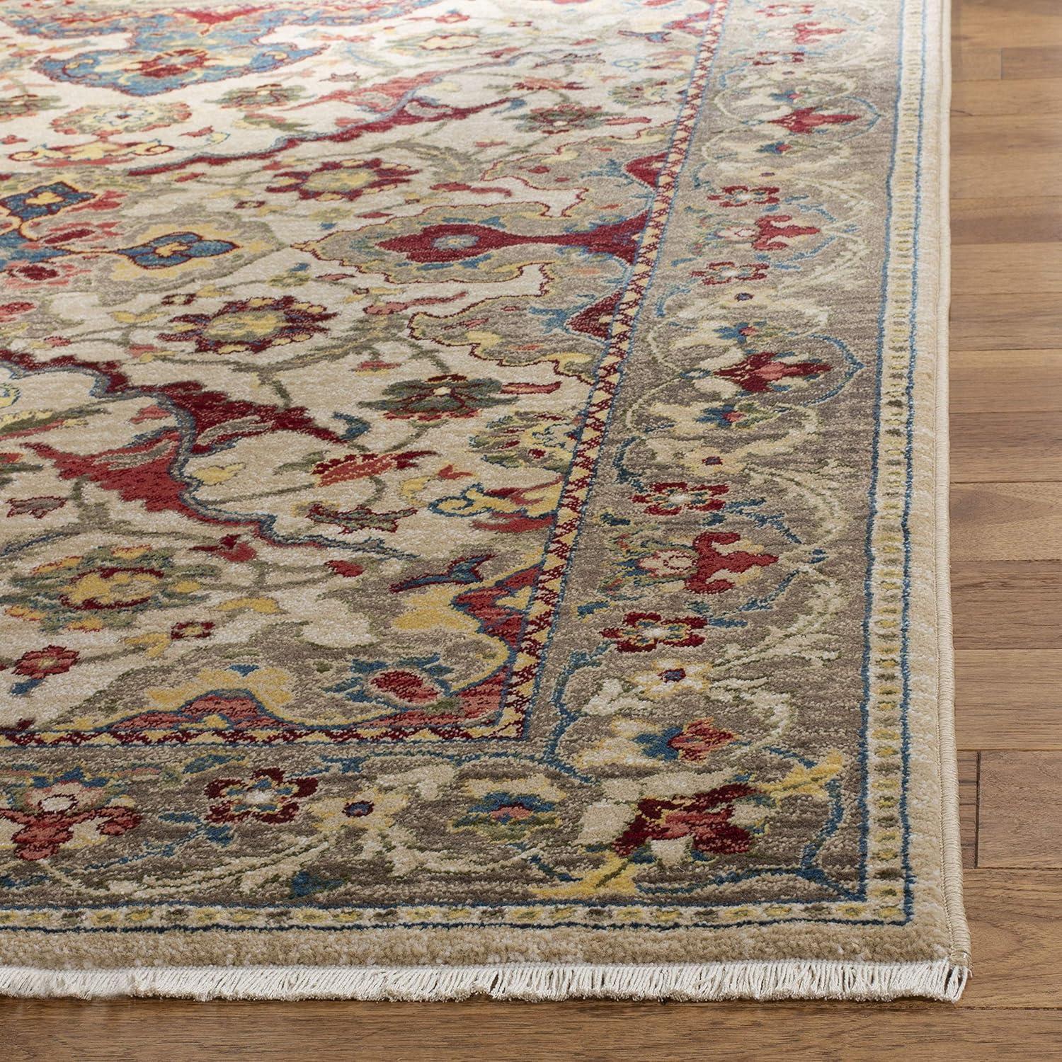 Ivory and Taupe Floral Synthetic Low Pile Area Rug