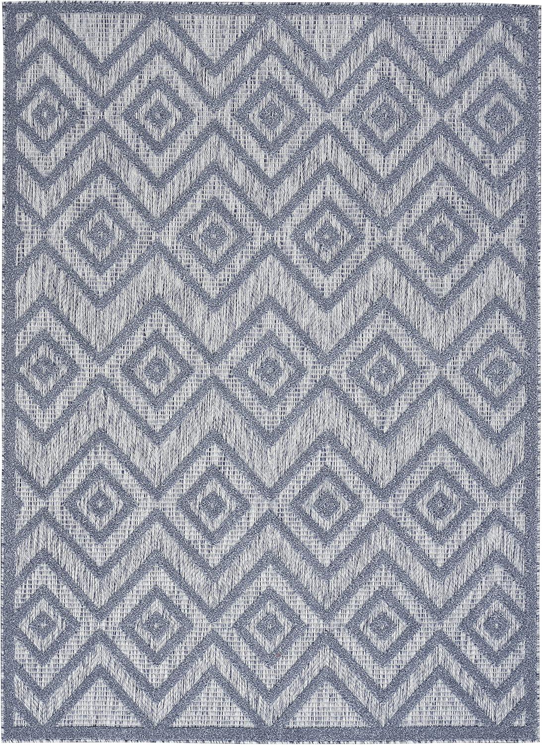 Nourison Versatile Diamond Geometric Flatweave Indoor Outdoor Area Rug Denim Blue 6' x 9'