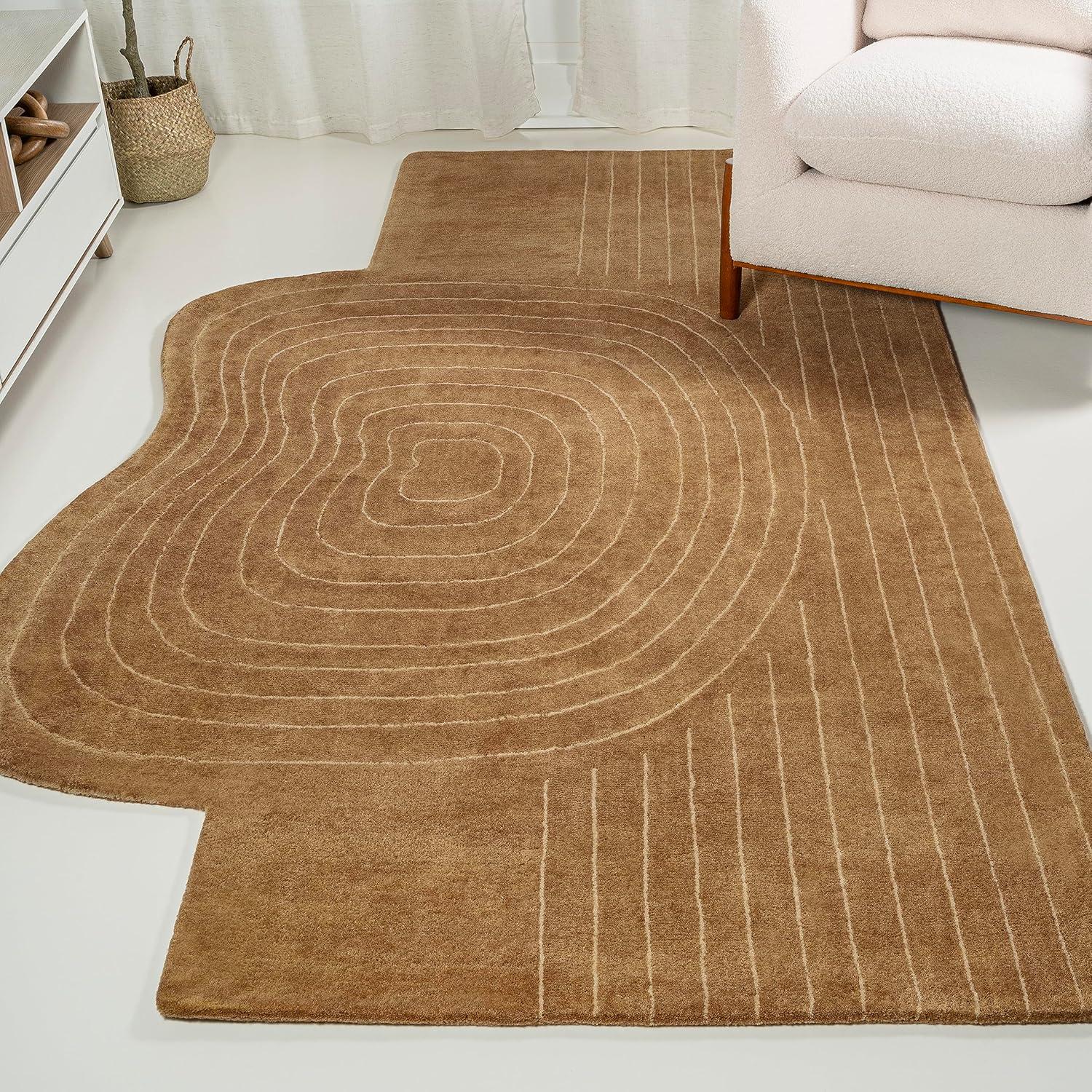 JONATHAN Y Retro Bohemian Abstract Striped Handwoven Wool Light Brown/Beige 6 ft. x 9 ft. Area Rug