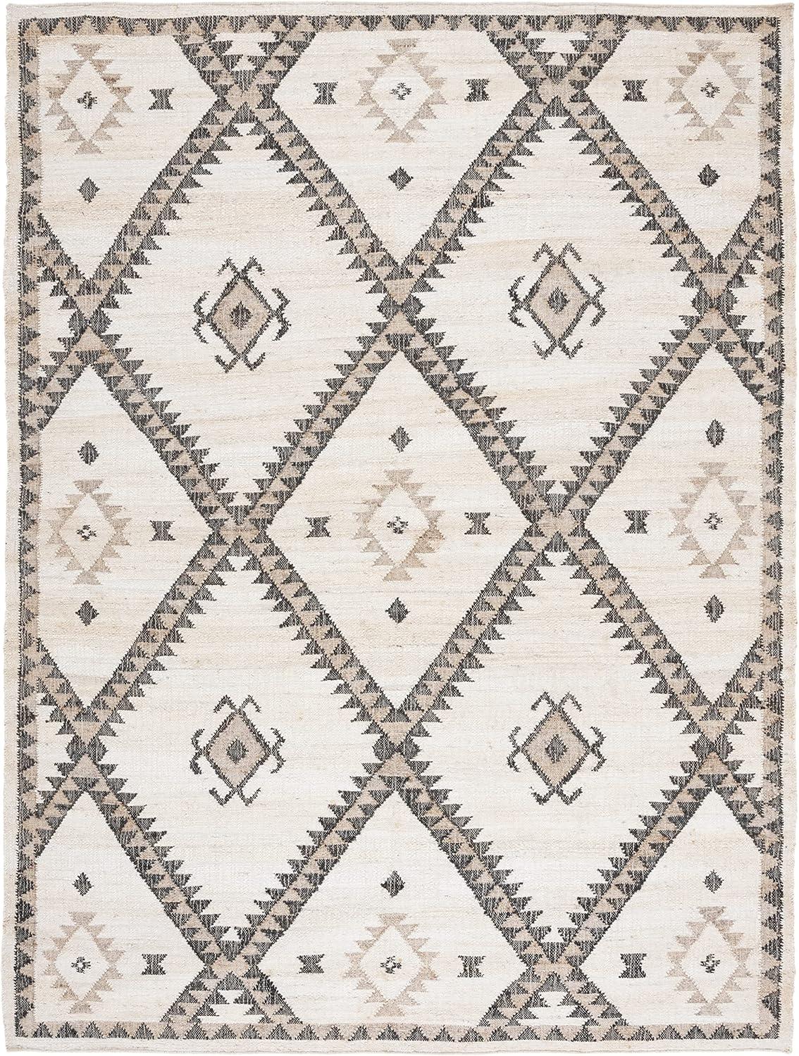 Ivory and Black Handmade Flat Woven 9' x 12' Area Rug