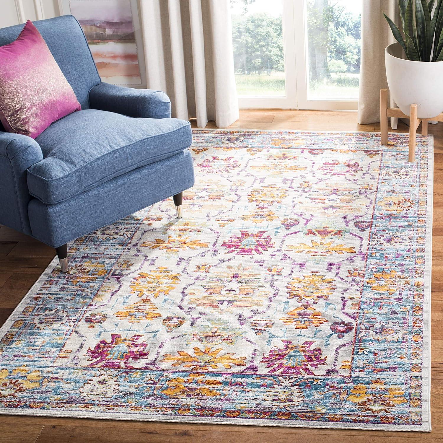 Boho Chic Cream & Teal Synthetic 5' x 8' Area Rug