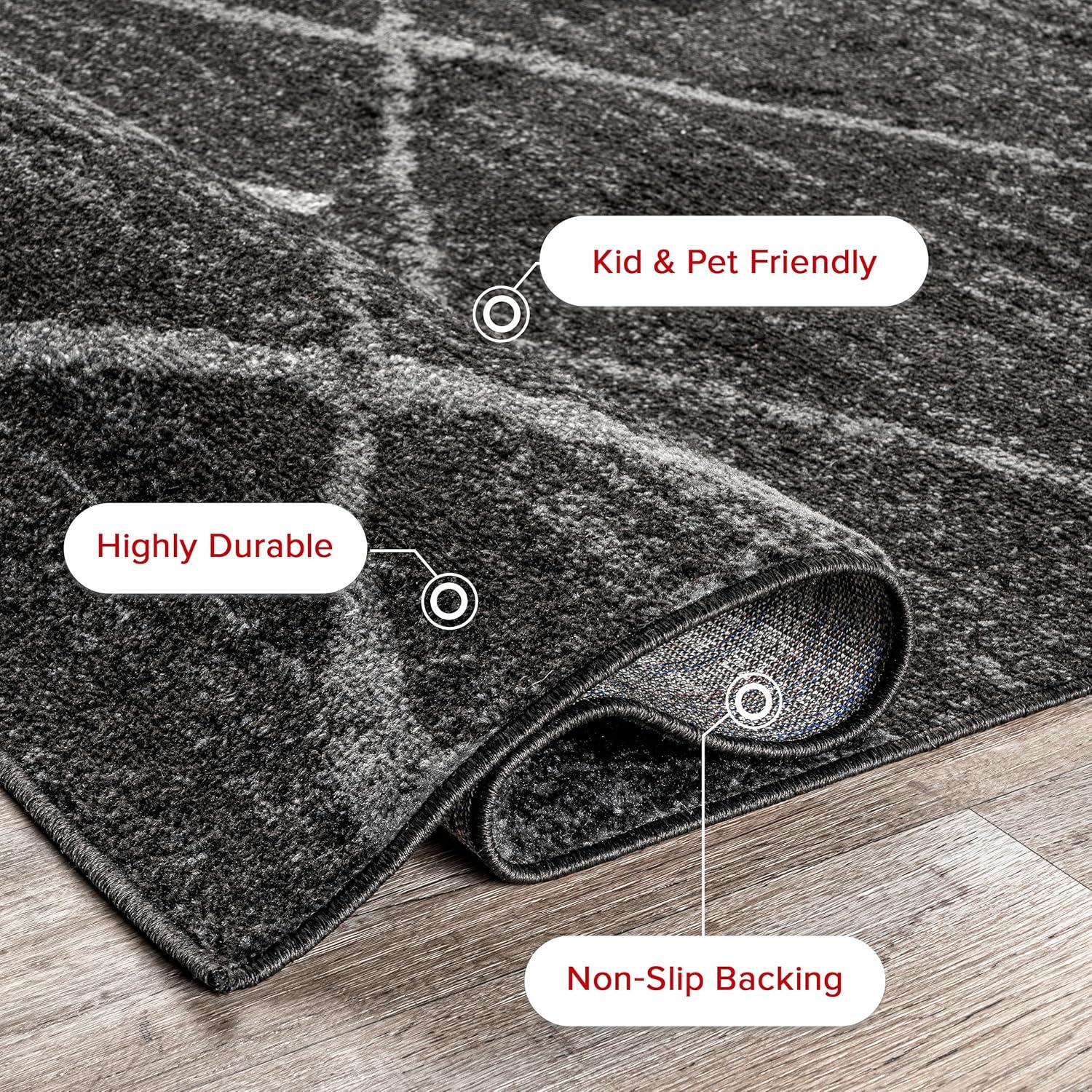 Nuloom 4 Square Thigpen Contemporary Indoor Area Rug, Charcoal, Abstract Lines, Non-Slip Backing, Stain Resistant, Bedroom Living Room, Kitchen