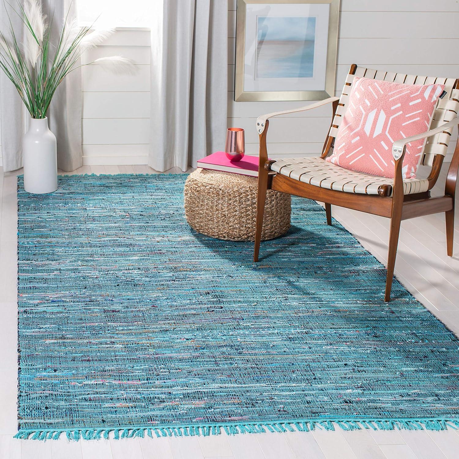 SAFAVIEH Rag Robynne Striped Cotton Area Rug, Blue/Multi, 10' x 14'