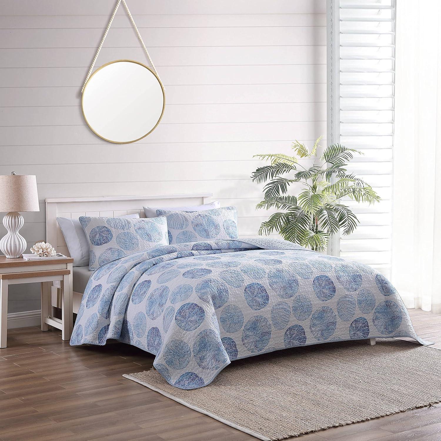 Tommy Bahama Ocean Isle Blue Cotton Reversible Quilt Set