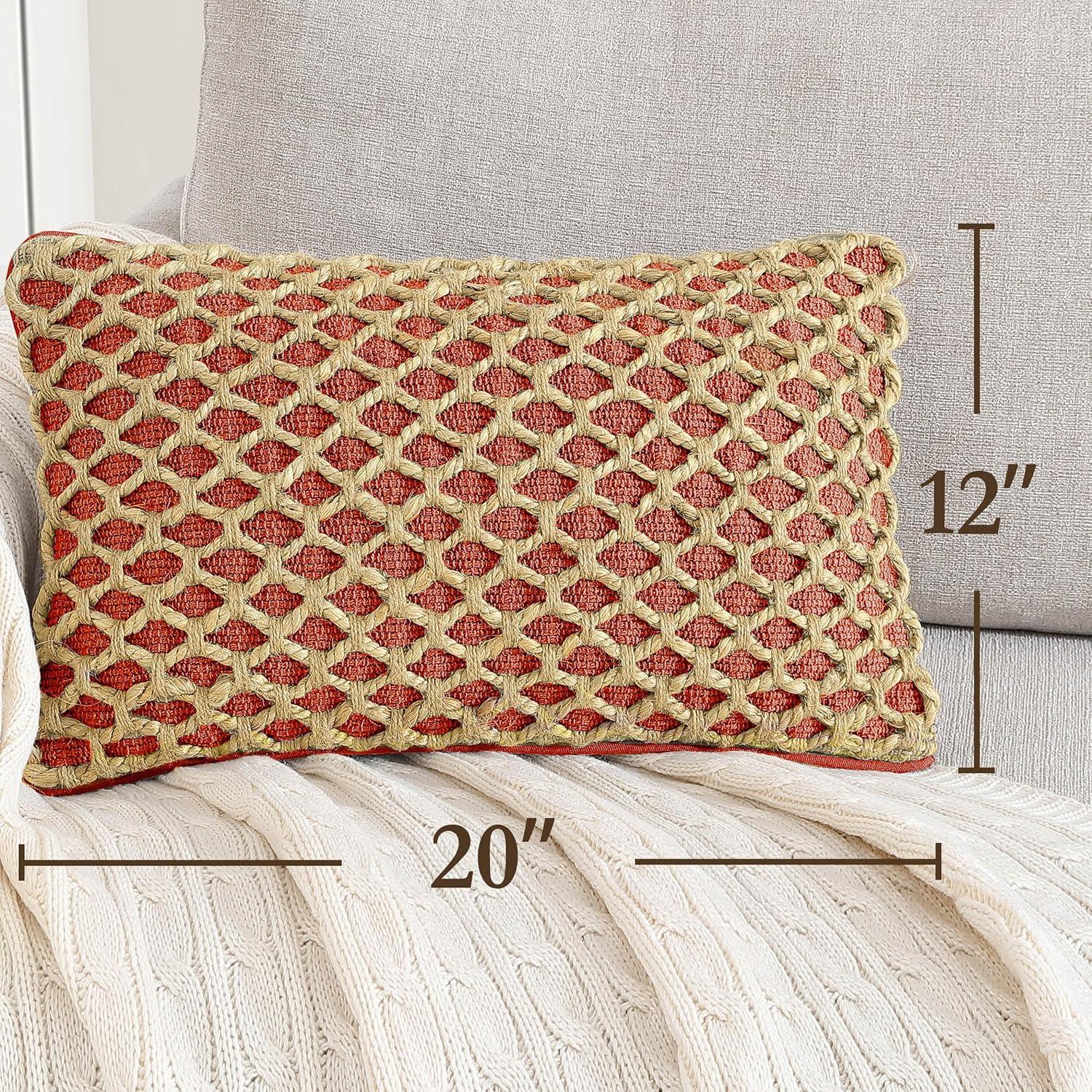 Jada Rectangular Rust Woven Cotton and Jute Pillow