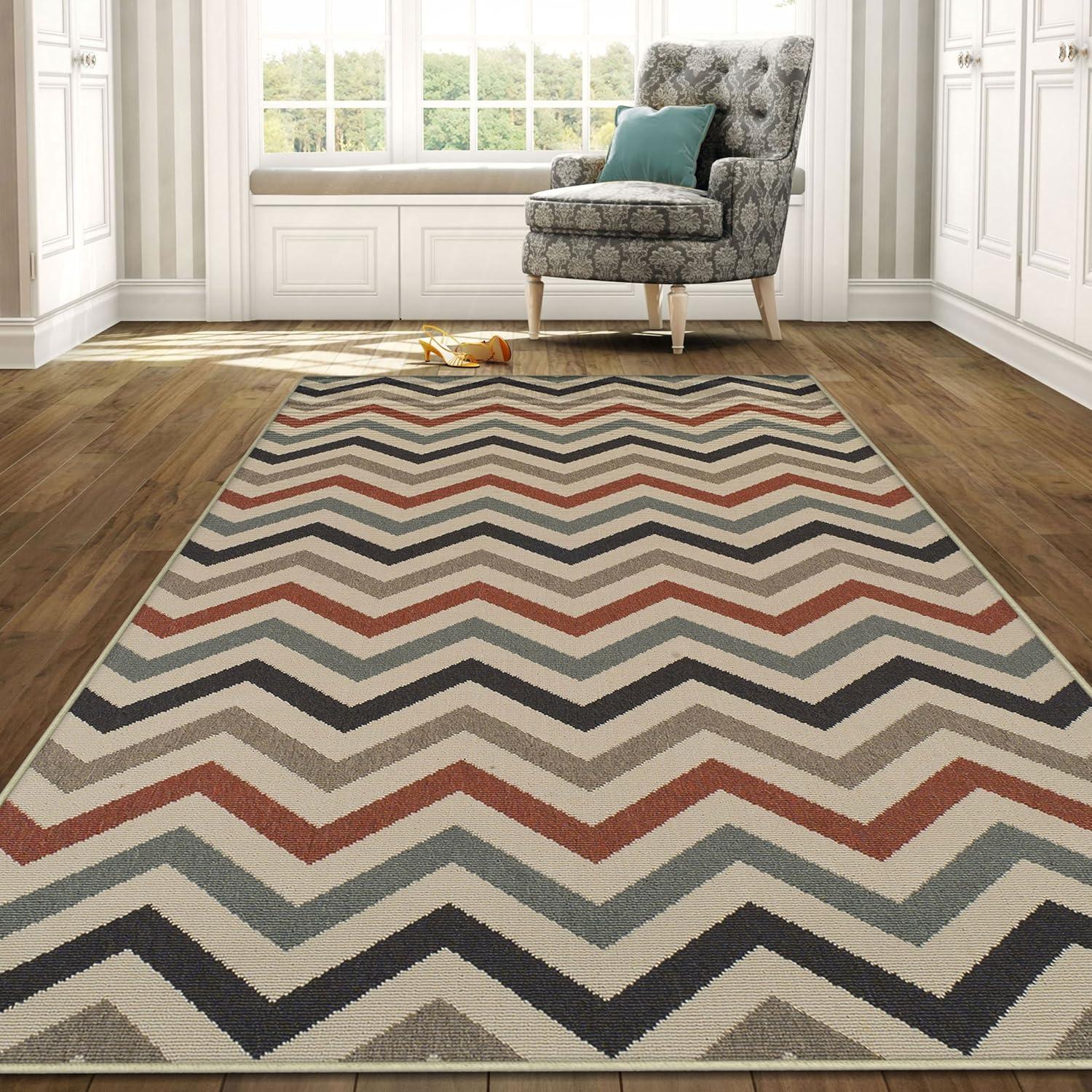 Black Geometric Synthetic Rectangular Indoor/Outdoor Rug, 2' x 3'