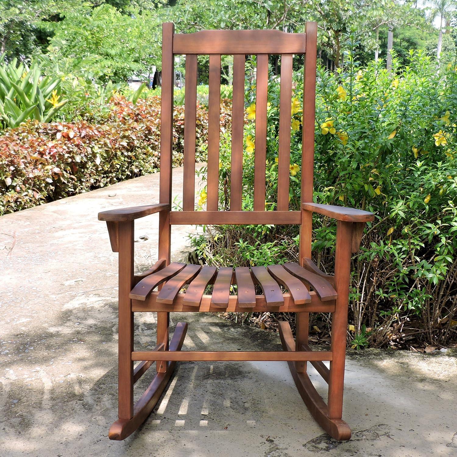 Northbeam Indoor Outdoor Acacia Wood Traditional Rocking Chair, Natural Stained