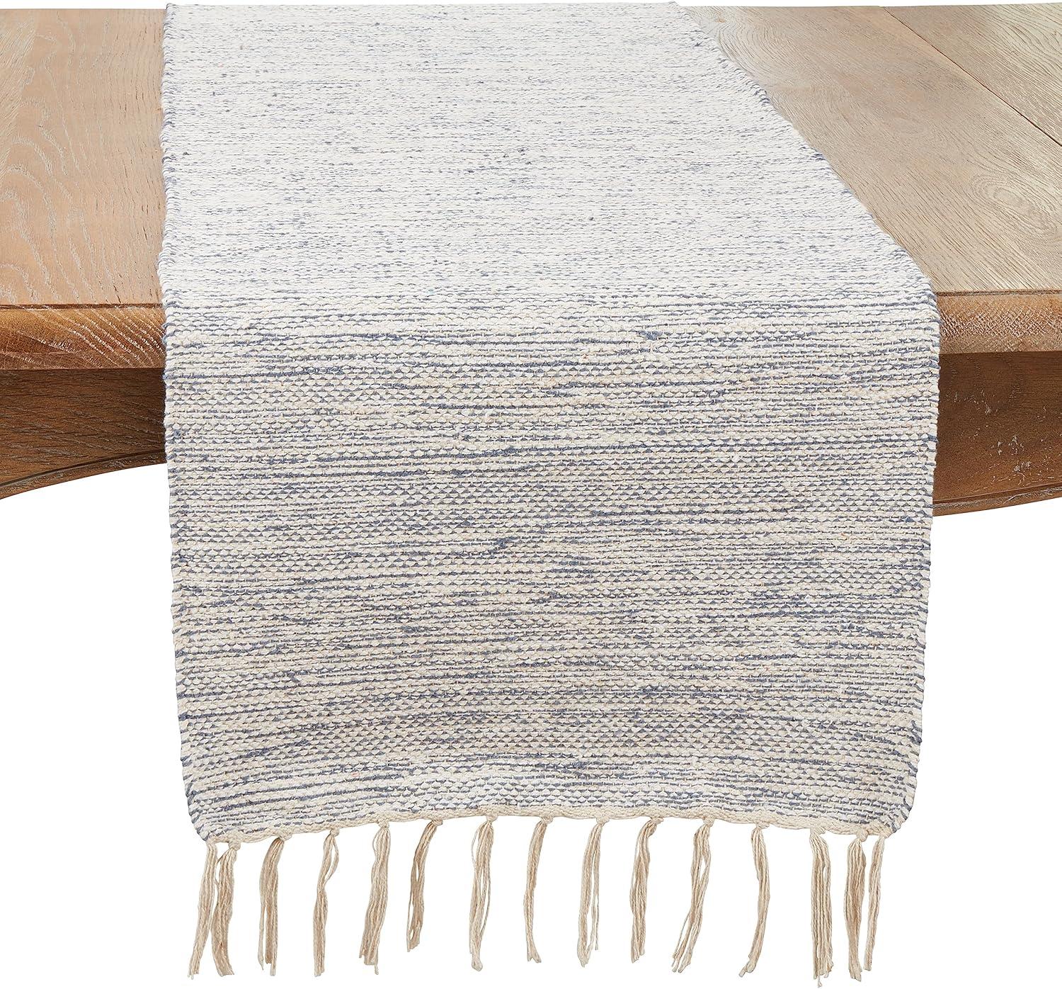 Saro Lifestyle Boho Handloom Table Runner with Tassel Accents, 16"x72", Blue