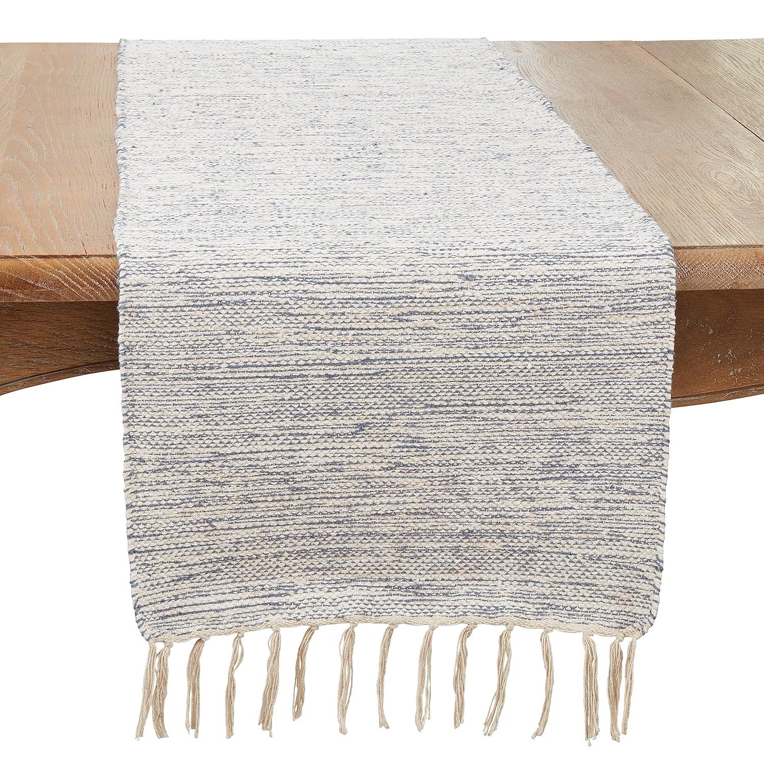 Saro Lifestyle Boho Handloom Table Runner with Tassel Accents, 16"x72", Blue