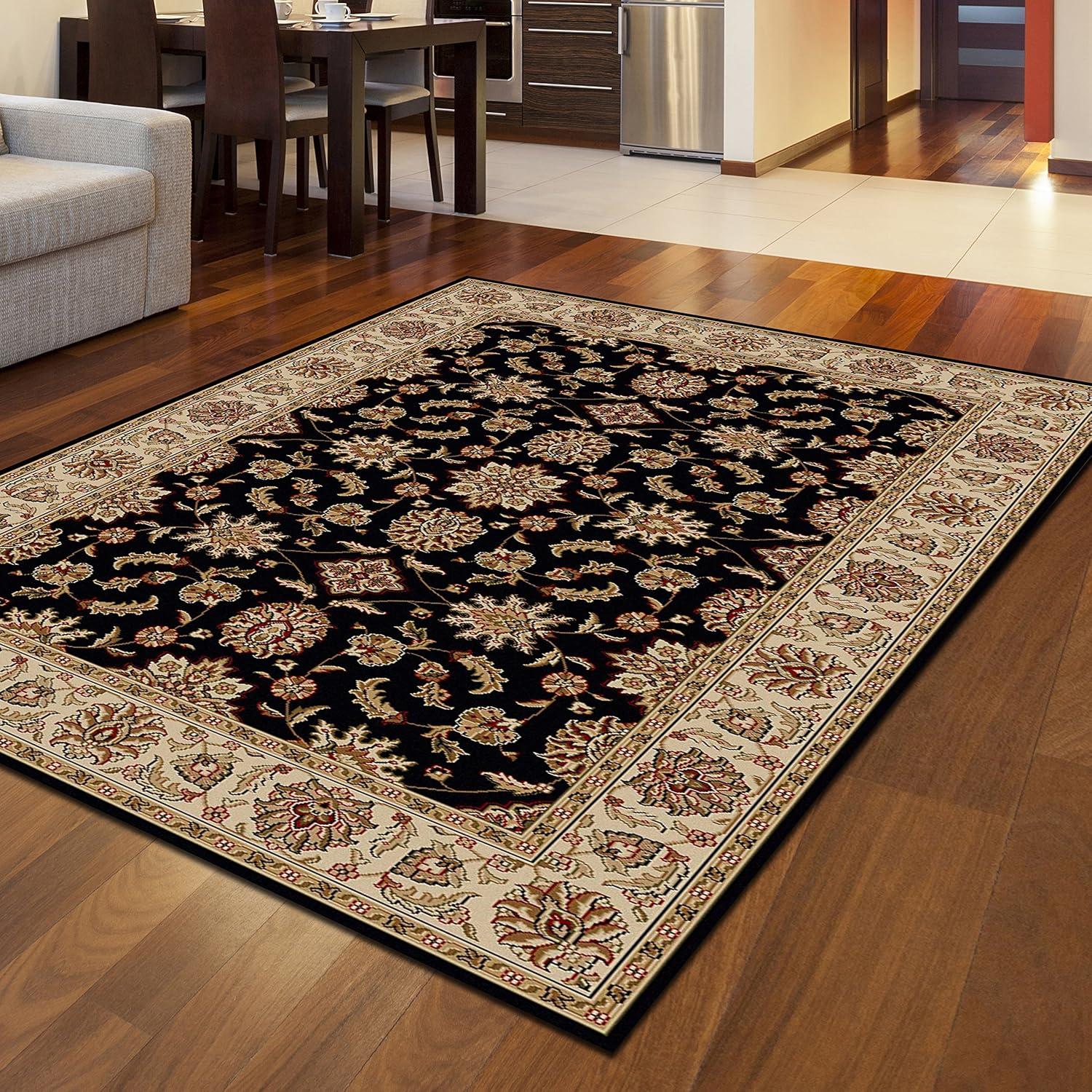 Radici Black and Beige Synthetic Rectangular Area Rug