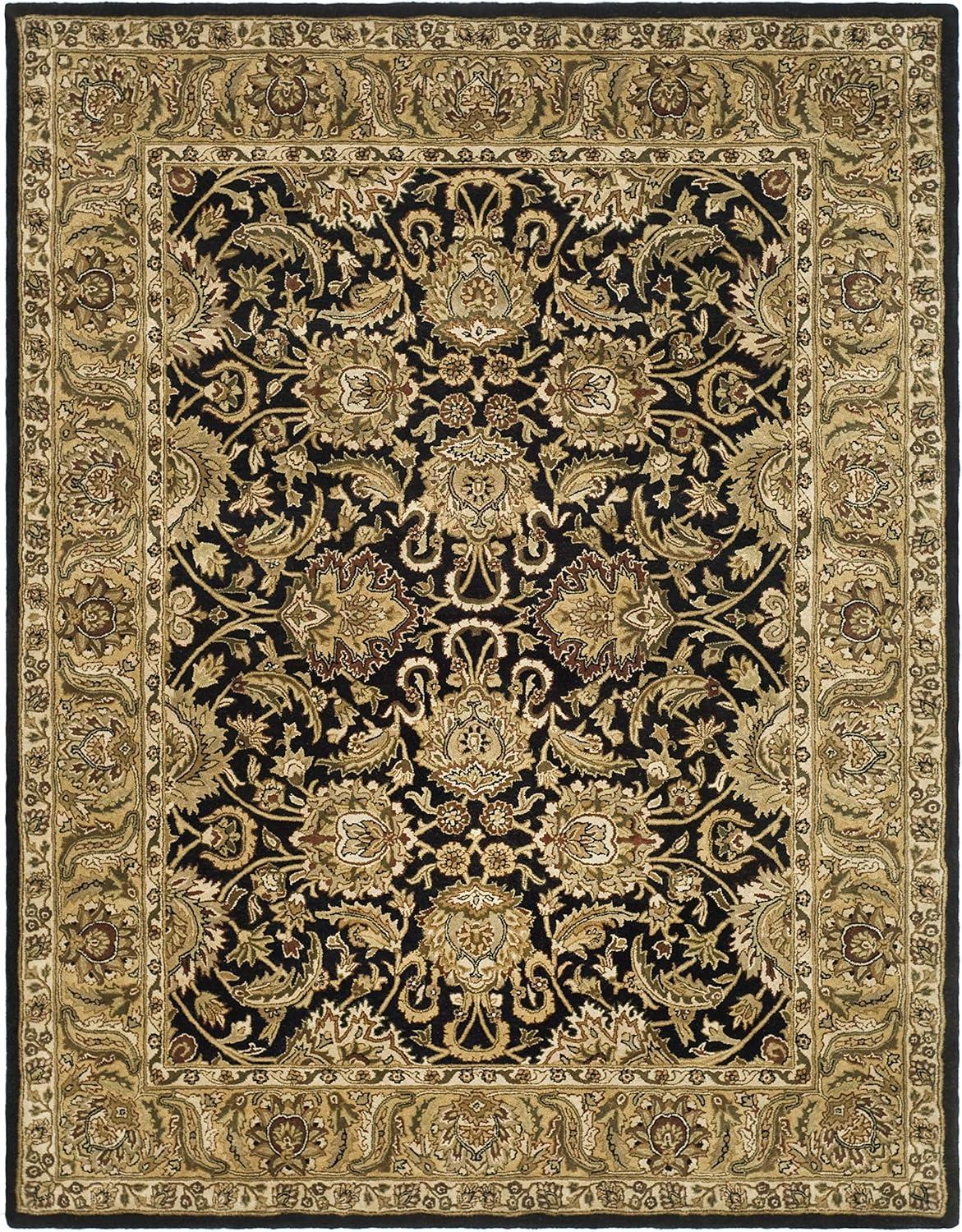 SAFAVIEH Classic Holly Floral Bordered Wool Area Rug, Black/Gold, 7'6" x 9'6"