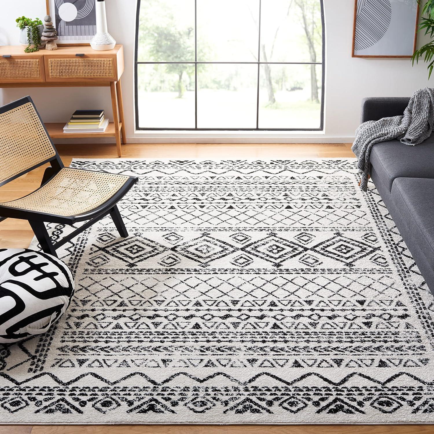 Tulum TUL268 Power Loomed Area Rug - Ivory/Black - 6'7"x6'7" - Safavieh.
