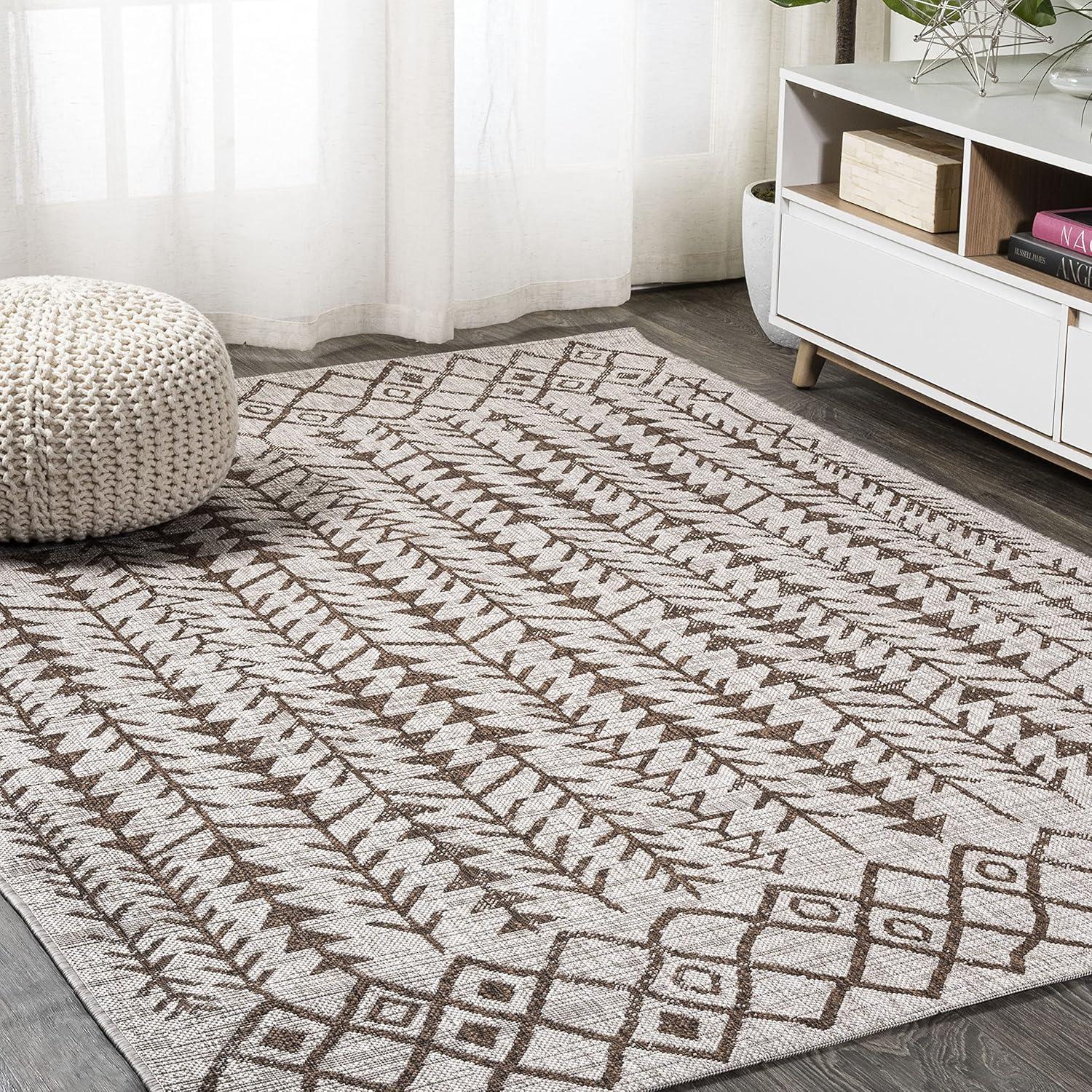 Moroccan-Inspired Geometric Soft Low Pile Area Rug - Beige/Brown