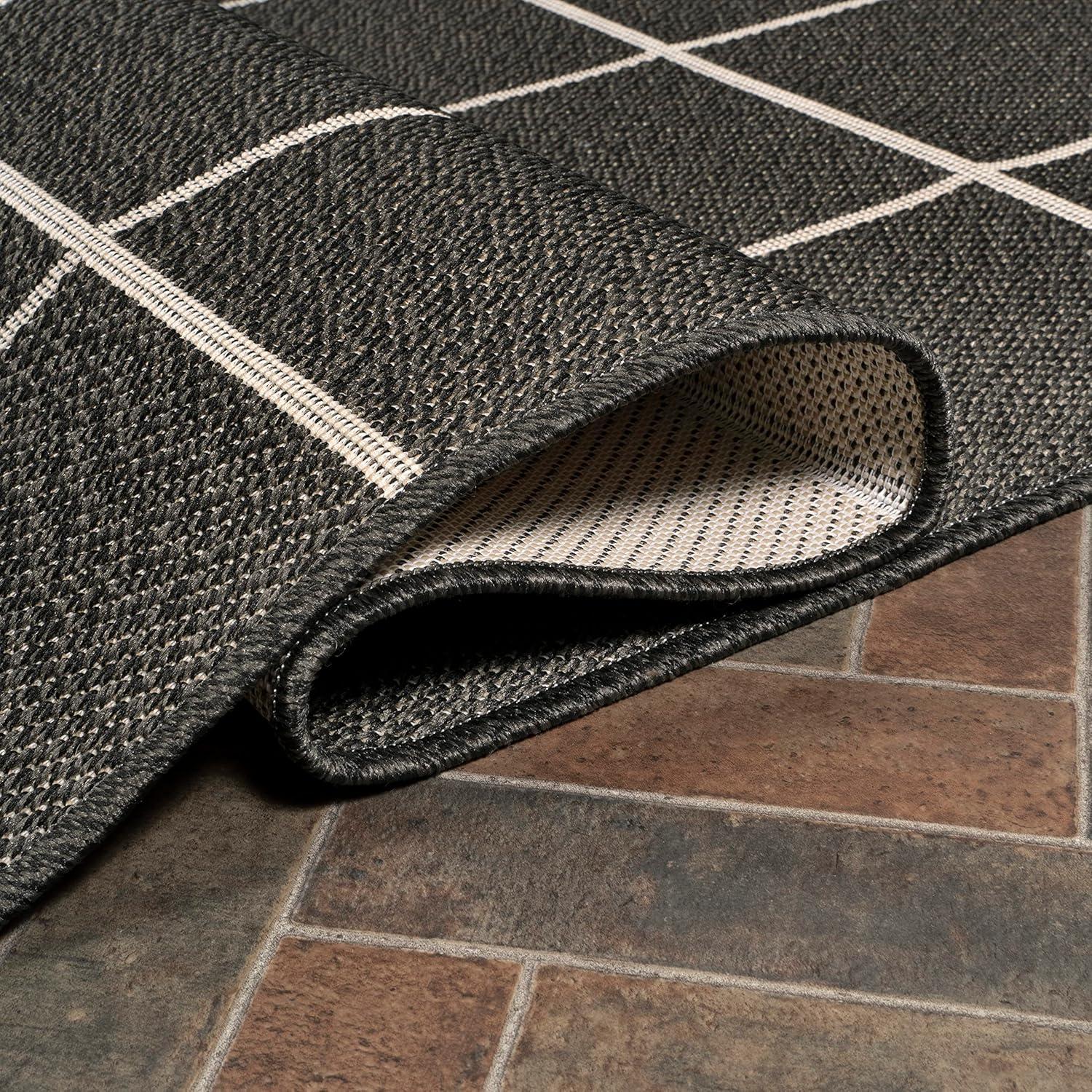 5' x 8' Grid Modern Squares Indoor/Outdoor Area Rug, Black/Cream - JONATHAN Y