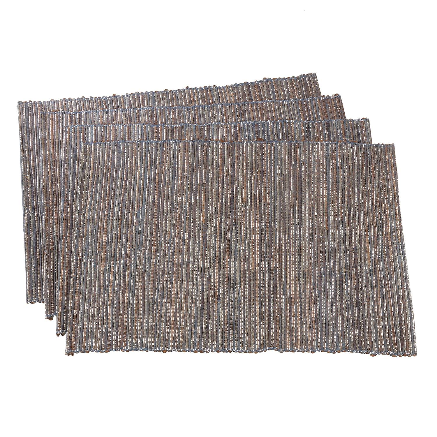 Saro Lifestyle Water Hyacinth Woven Placemats With Shimmering Accents, Turquoise, (Set of 4 pcs)