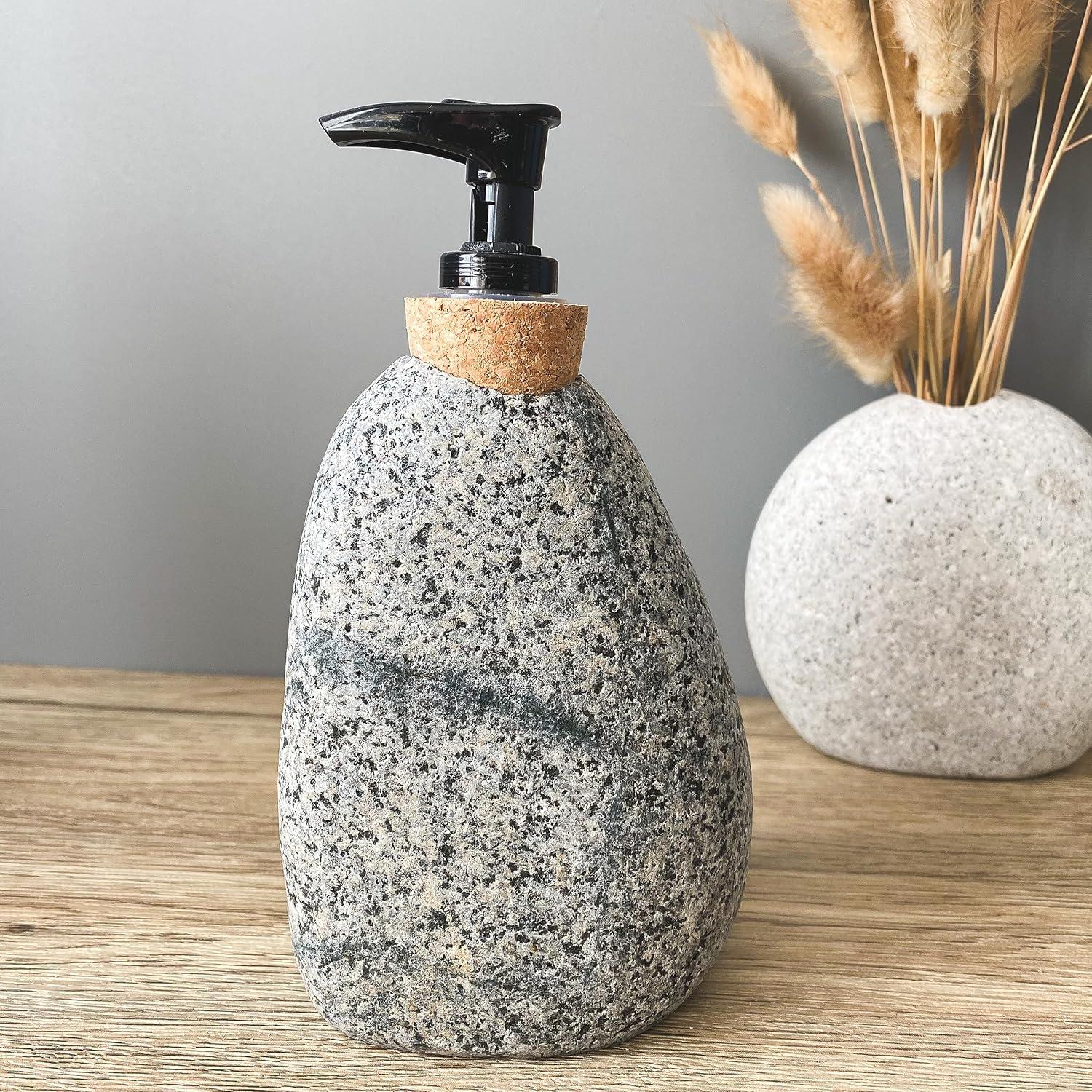 Soap and Lotion Dispenser - Handcrafted Natural Beach Stone, Rustic Home Decor