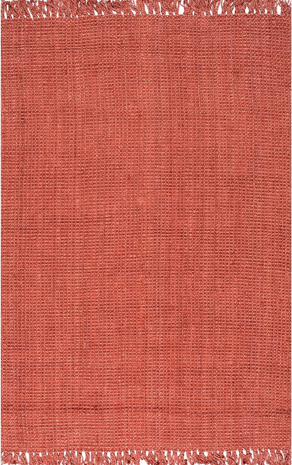 Nuloom 9x12 Daniela Jute Tassel Hand Woven Indoor Area Rug, Brick, Solid Chunky Farmhouse Design, Natural Fiber BedroomLiving Room